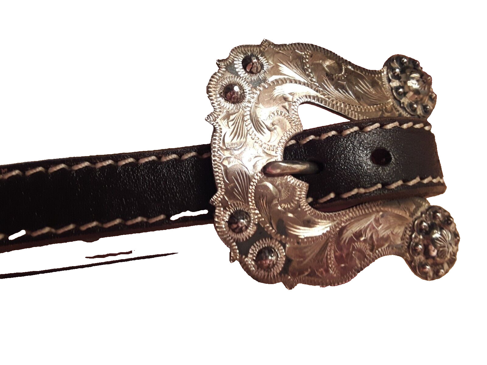 VTGWestern leather belt~Sterling Silver Double Buckle 1.5″ x 24-34″ VOGT Conchos