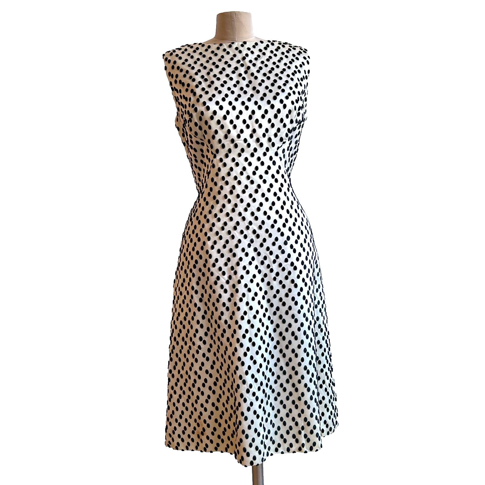 Holiday Vintage ALICE SCHWEITZER Couture Satin Polka Dot Dress 40 Bust 40 Hip