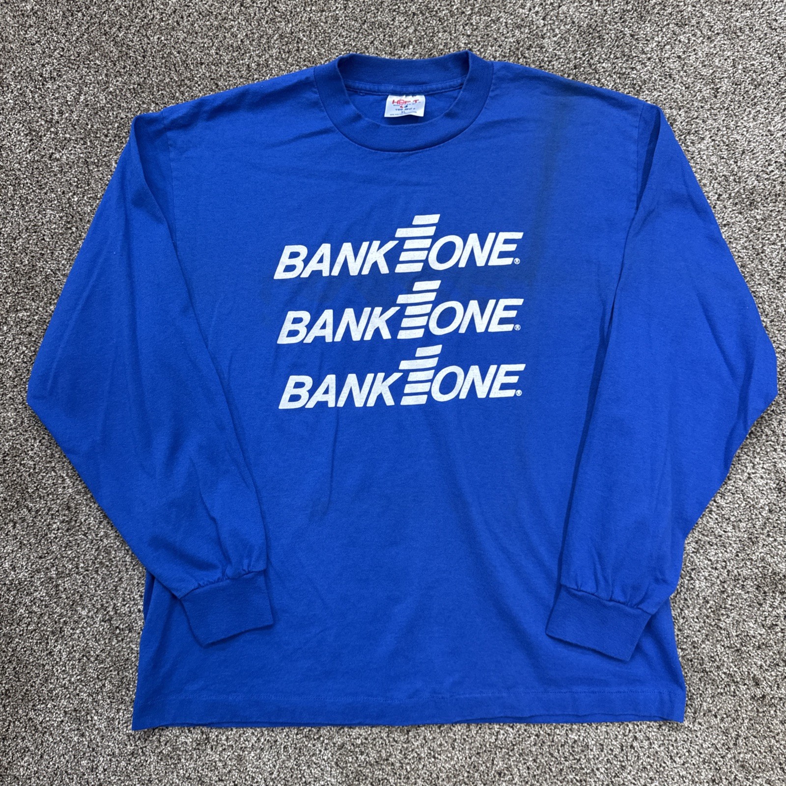 Vintage 80s Bank One Long Sleeve T-Shirt Size XL Tee Jays Single Stitch Blue