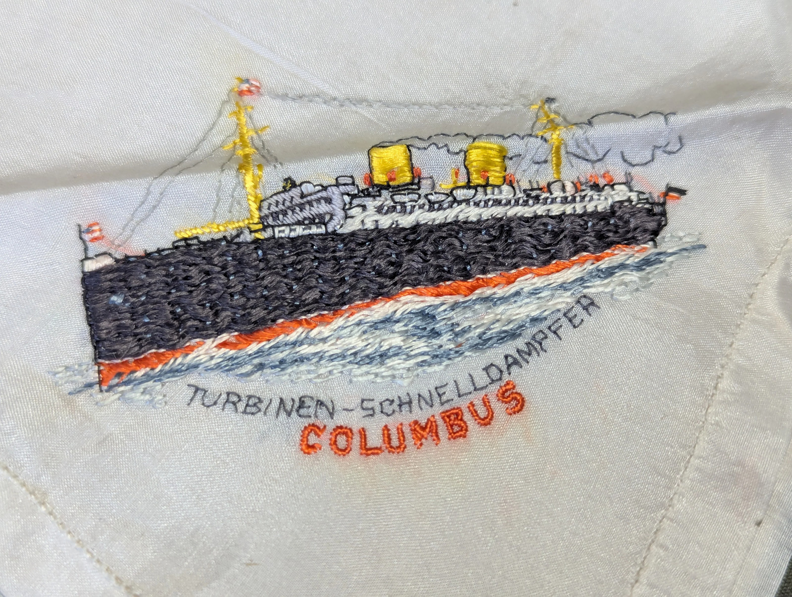 Vintage 1930s German Norddeutscher Lloyd Columbus Cruise Ship Hankie DHL Boat