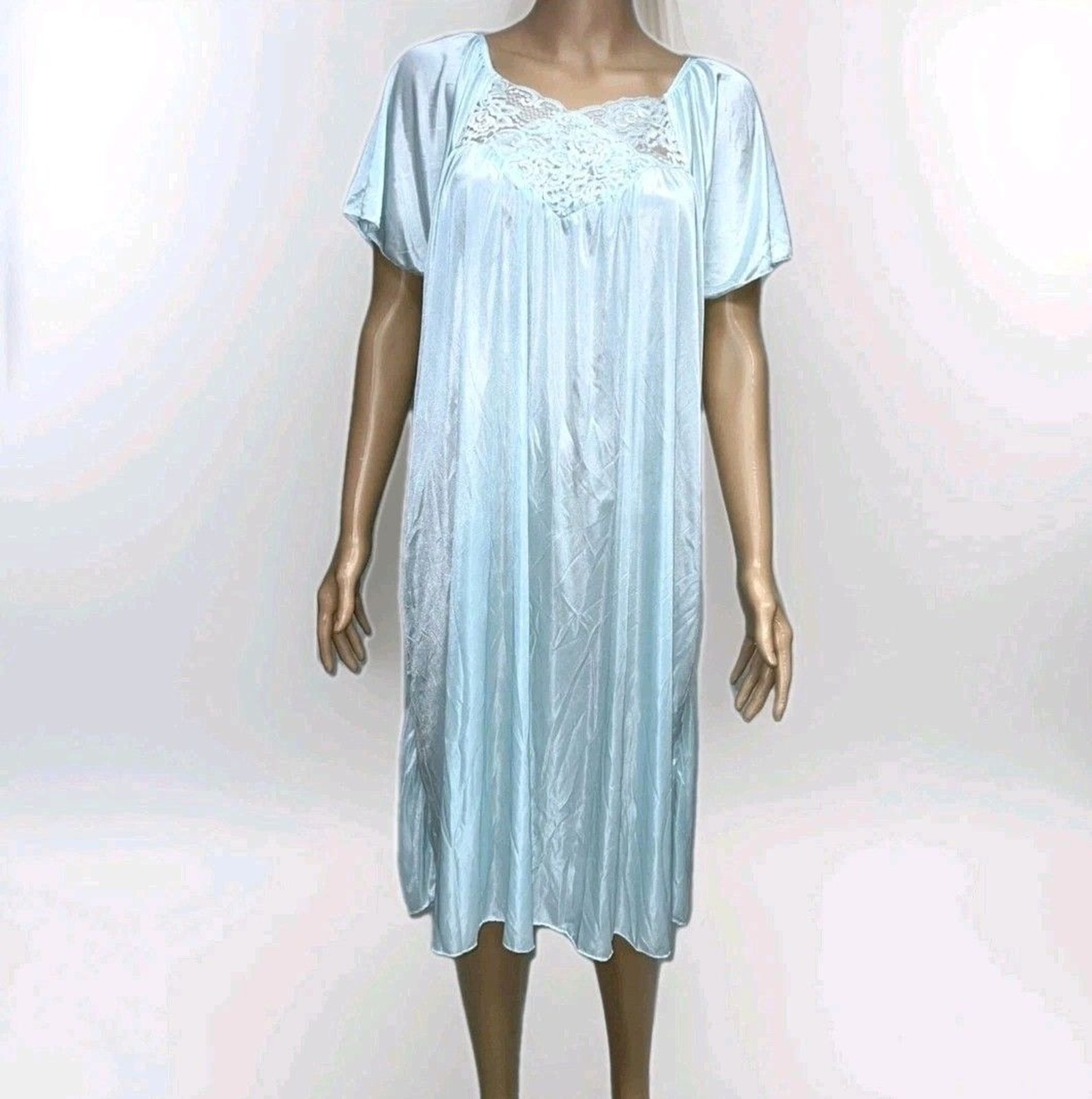 Cozee Corner Womens 3X Relaxed Silky Midi Stretch VTG Nightgown Semi Transparent