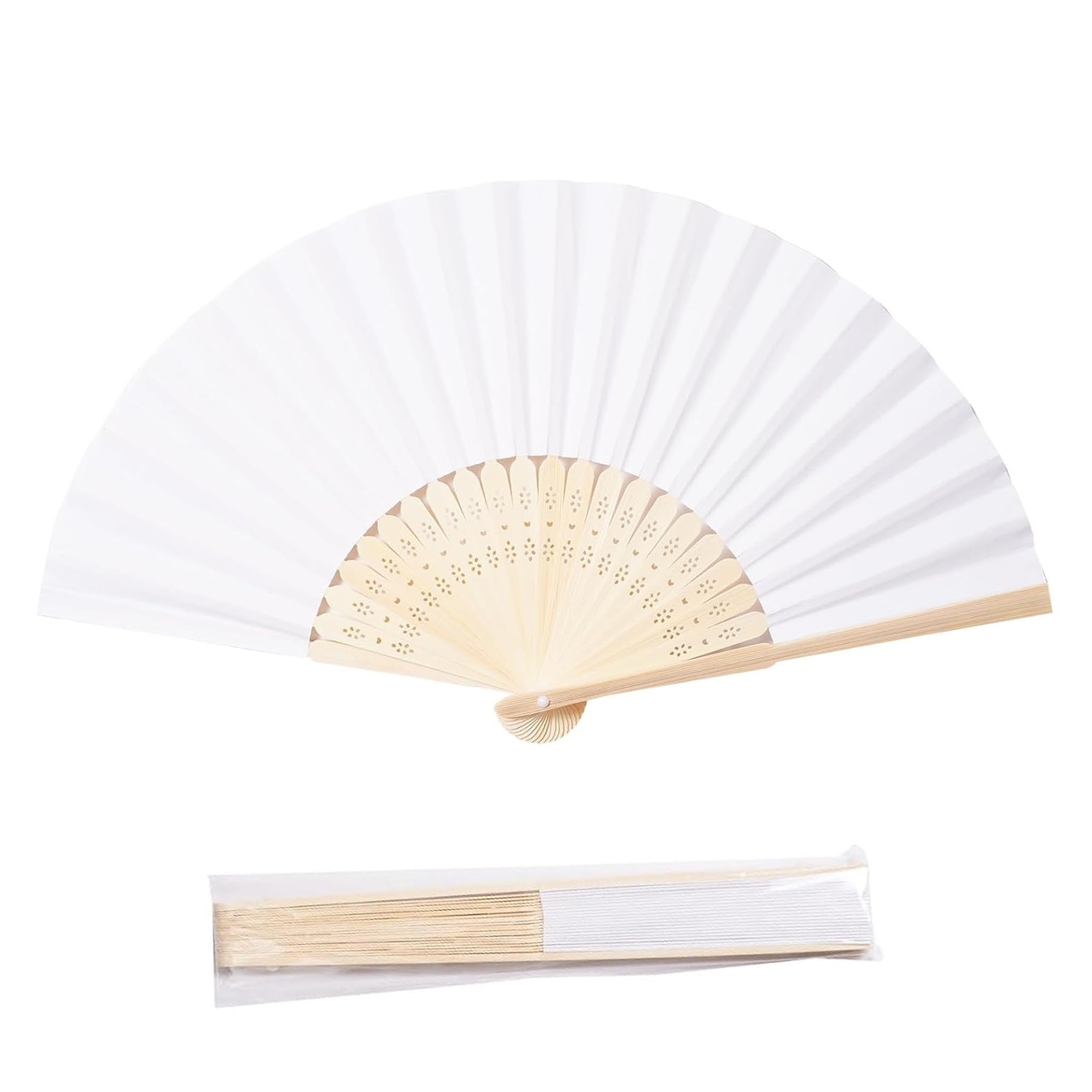 ffscafscn Paper Hand Fans White 8.3 Inch