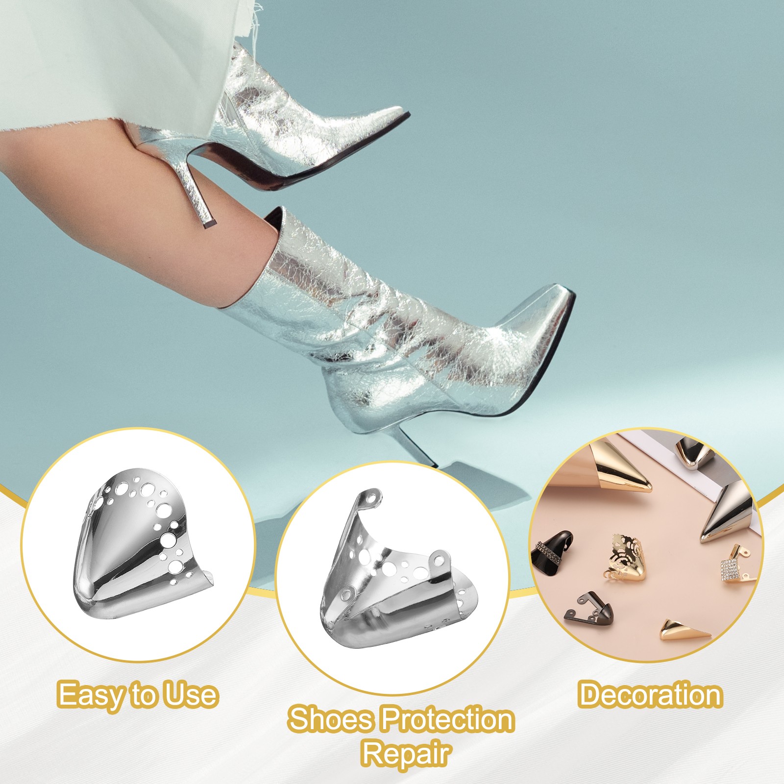 2Pcs Metal Hollow Pointed Shoe Head Tips Cap for Shoe Protection Repair(Silver)