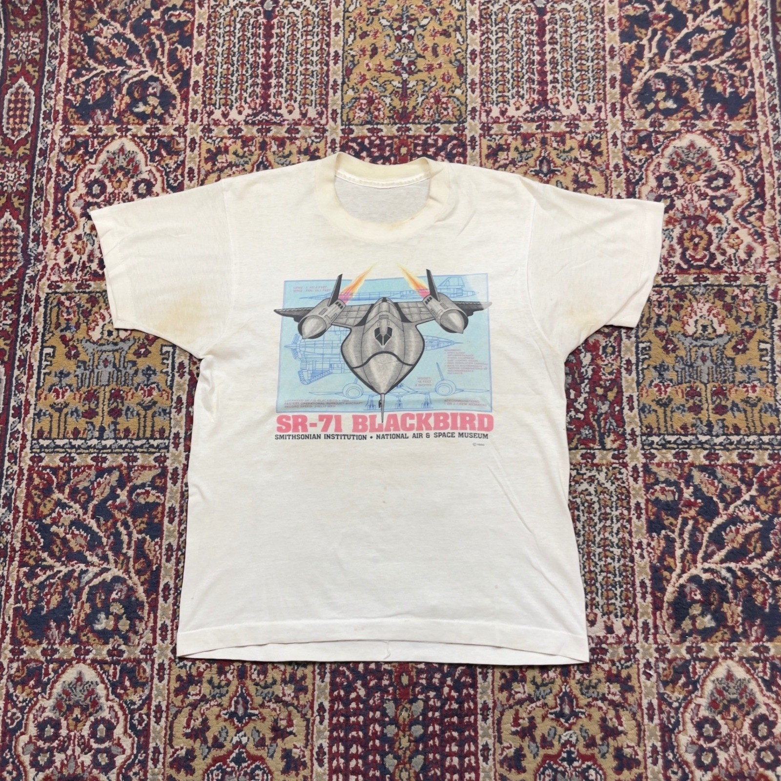 VTG Rare 1986 SR-71 Blackbird Smithsonian Plane TShirt White Single Stitch M USA