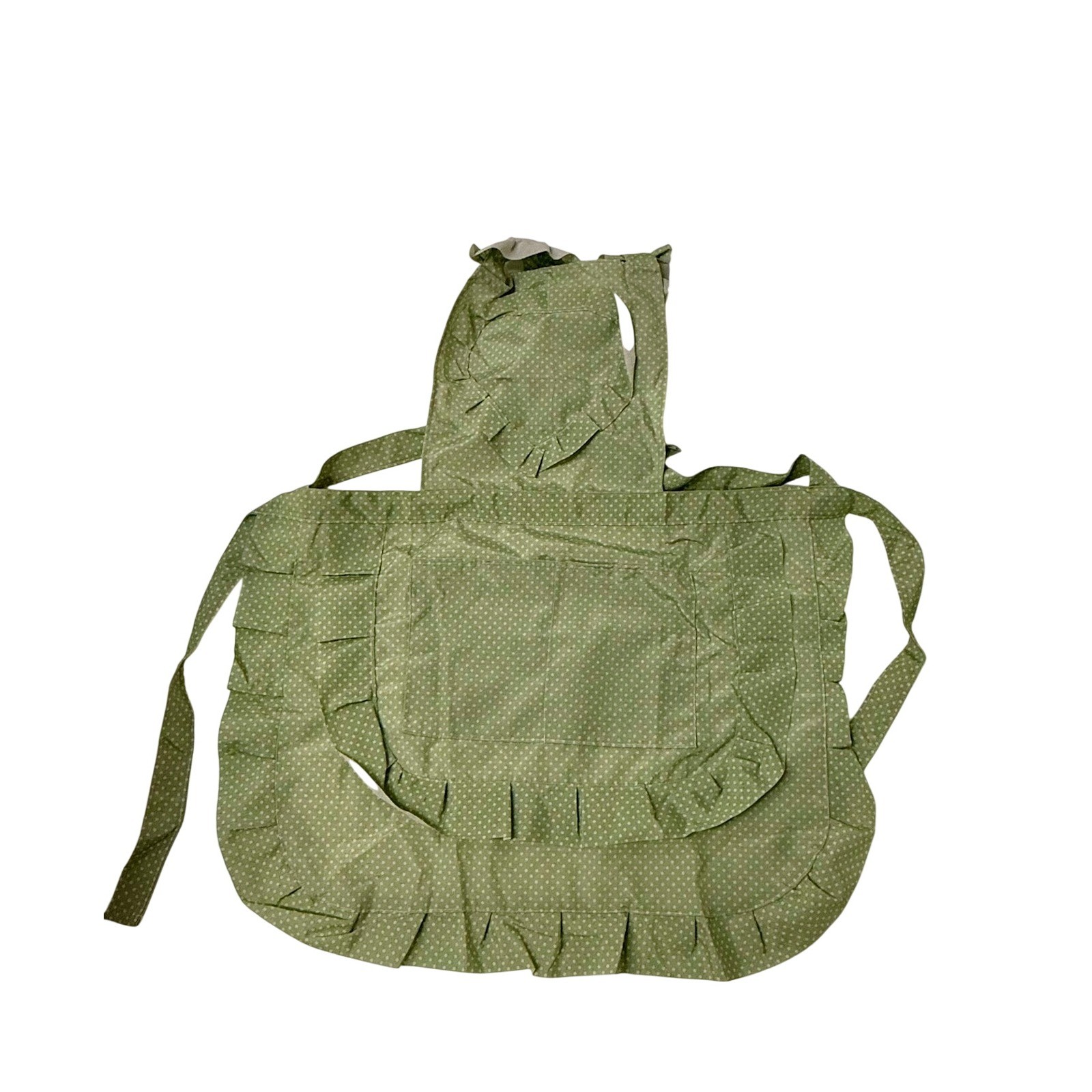Vintage Style Green Polka Dot Ruffle Apron with Pocket Retro Kitchen One Size