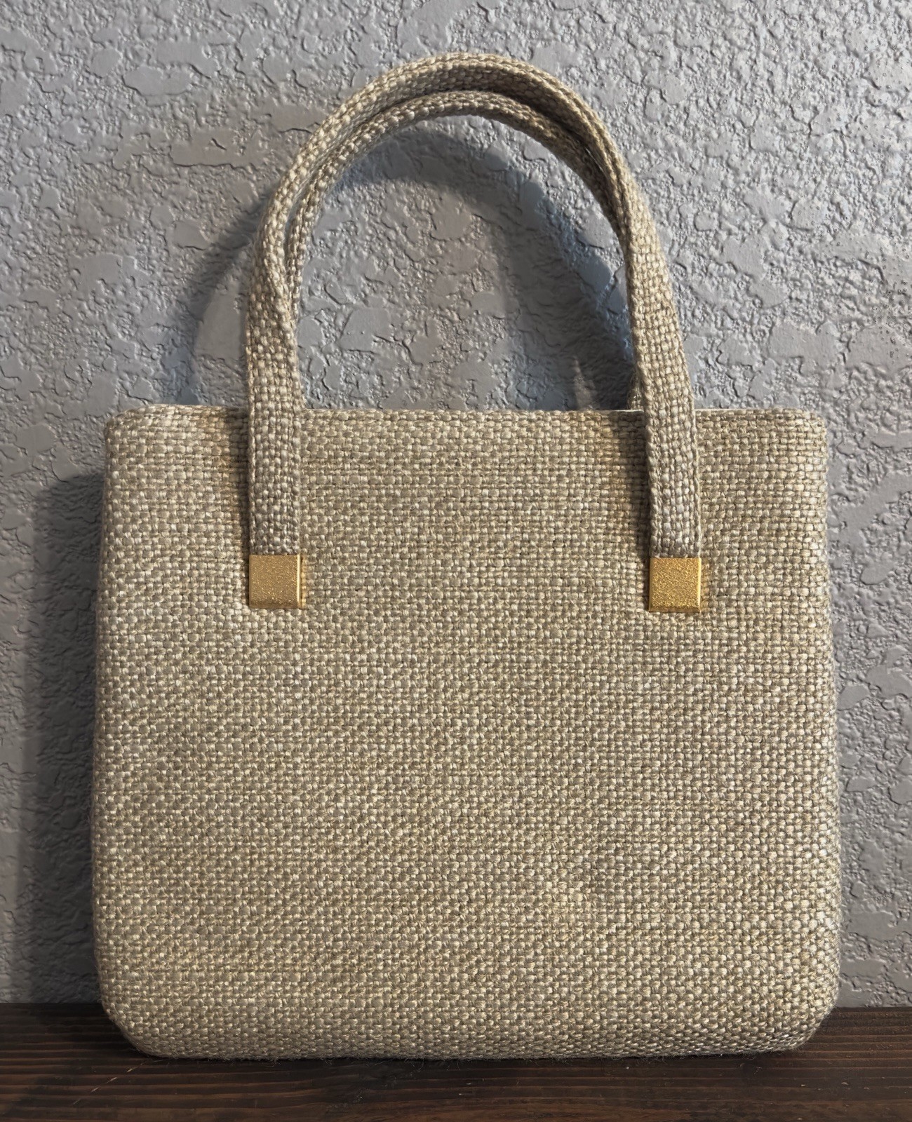 Vtg 1960s JR Textured Handbag Double Handles Kiss Lock Gold Hardware