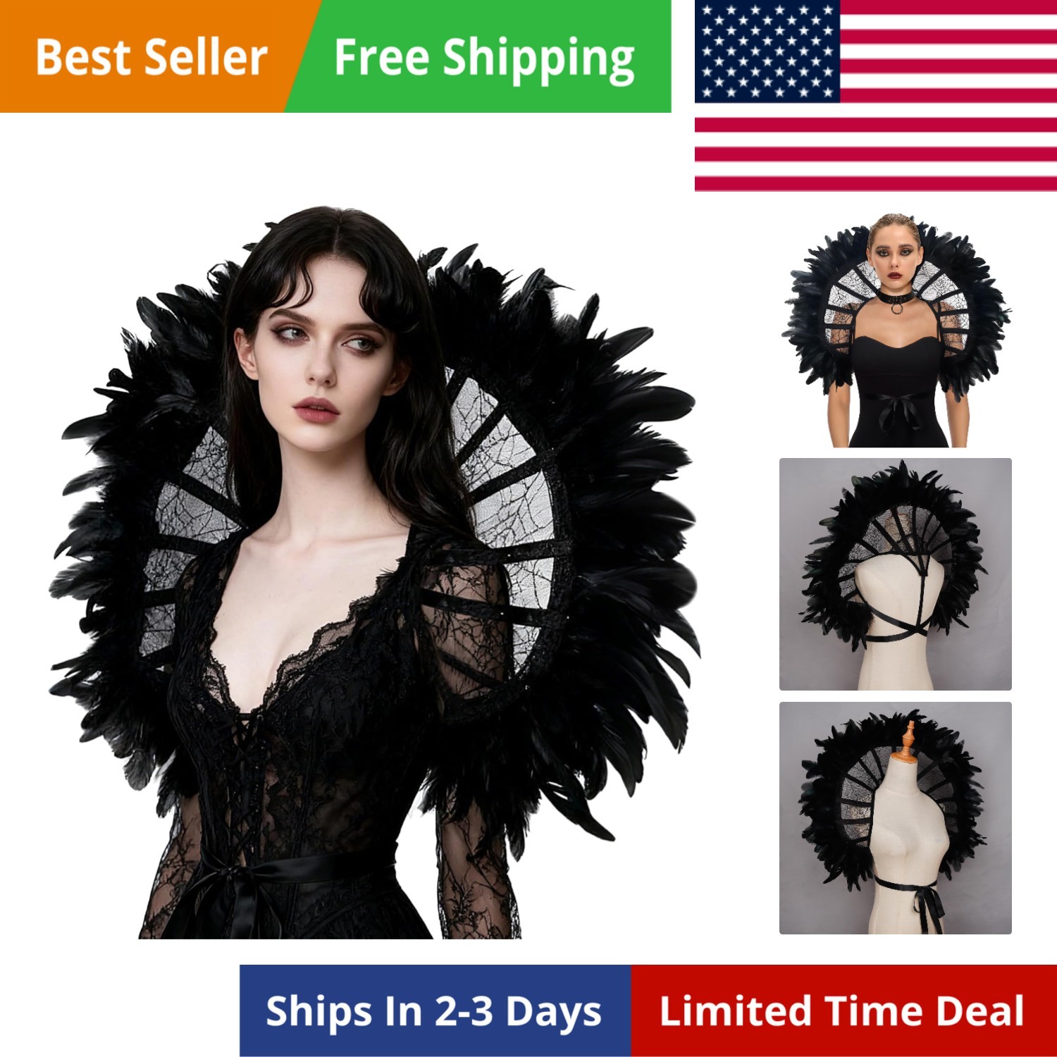 Women’s Lace Victorian Collar Stand Up Feather Collar Gothic Queen Collar Hal…