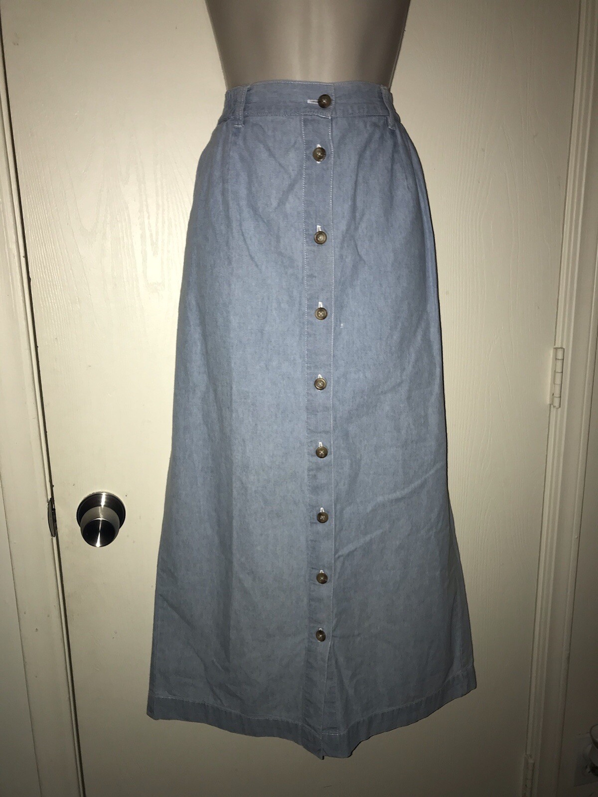 Vtg Cabin Creek Light Denim Skirt Womens Sz 10 Button Down Granny Cottage Core