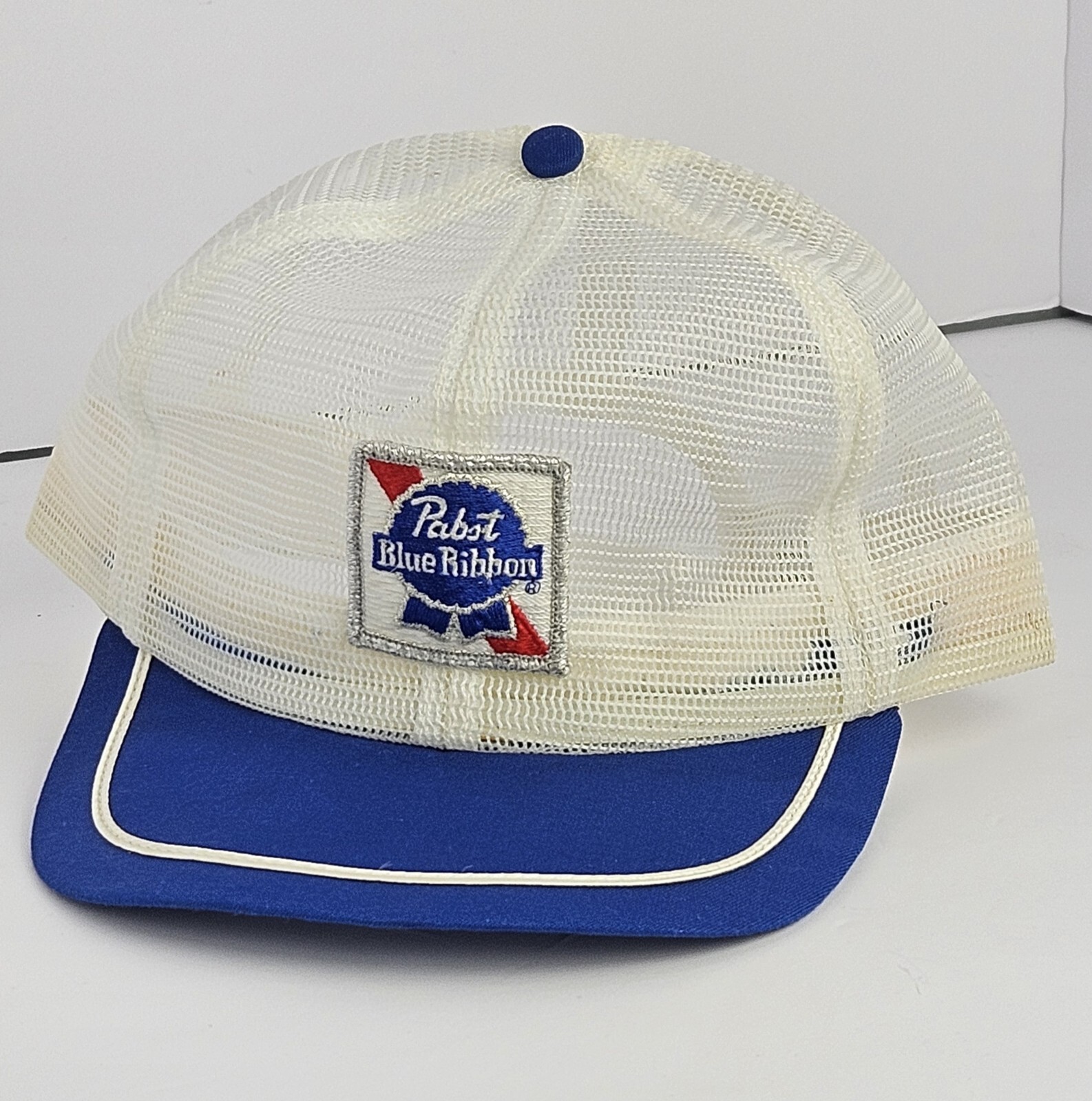 Vintage Pabst Blue Ribbon Mesh Trucker Hat Blue And White Adjustable Embroidered