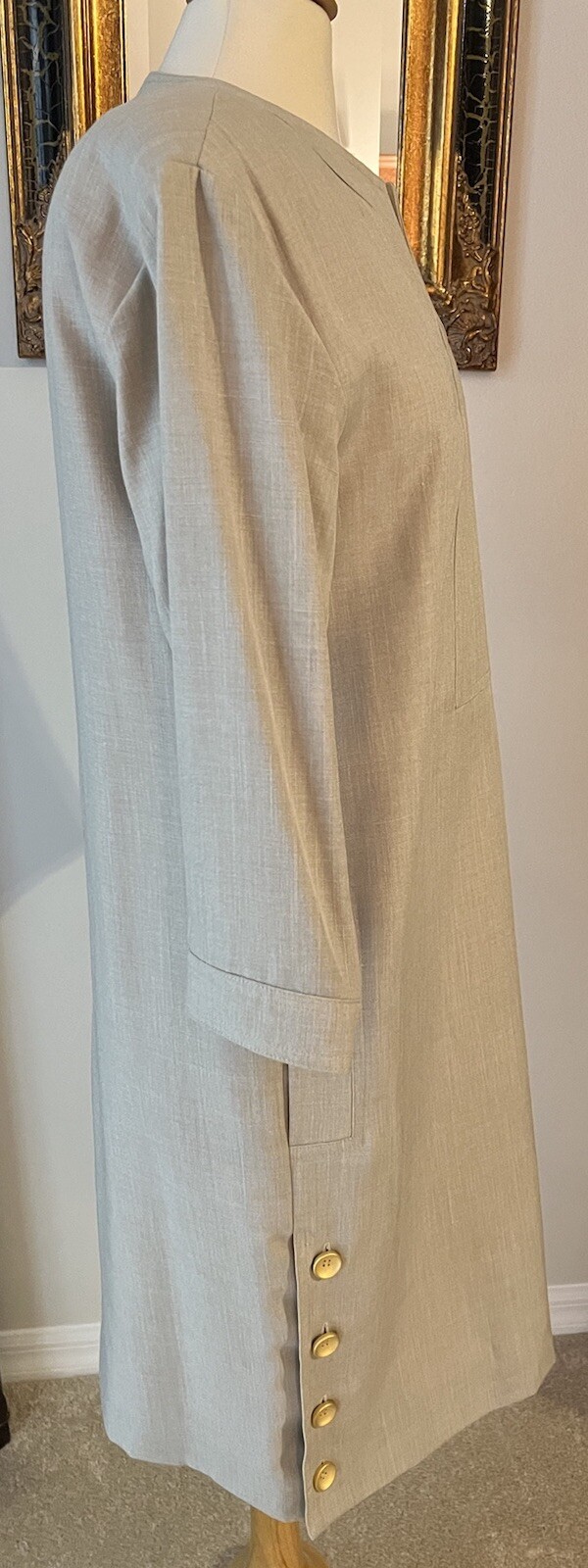 Sandra Ow Wing Sz 10 Shift Dress Vintage 80s Beige Tan Gold Buttons NWT Lined