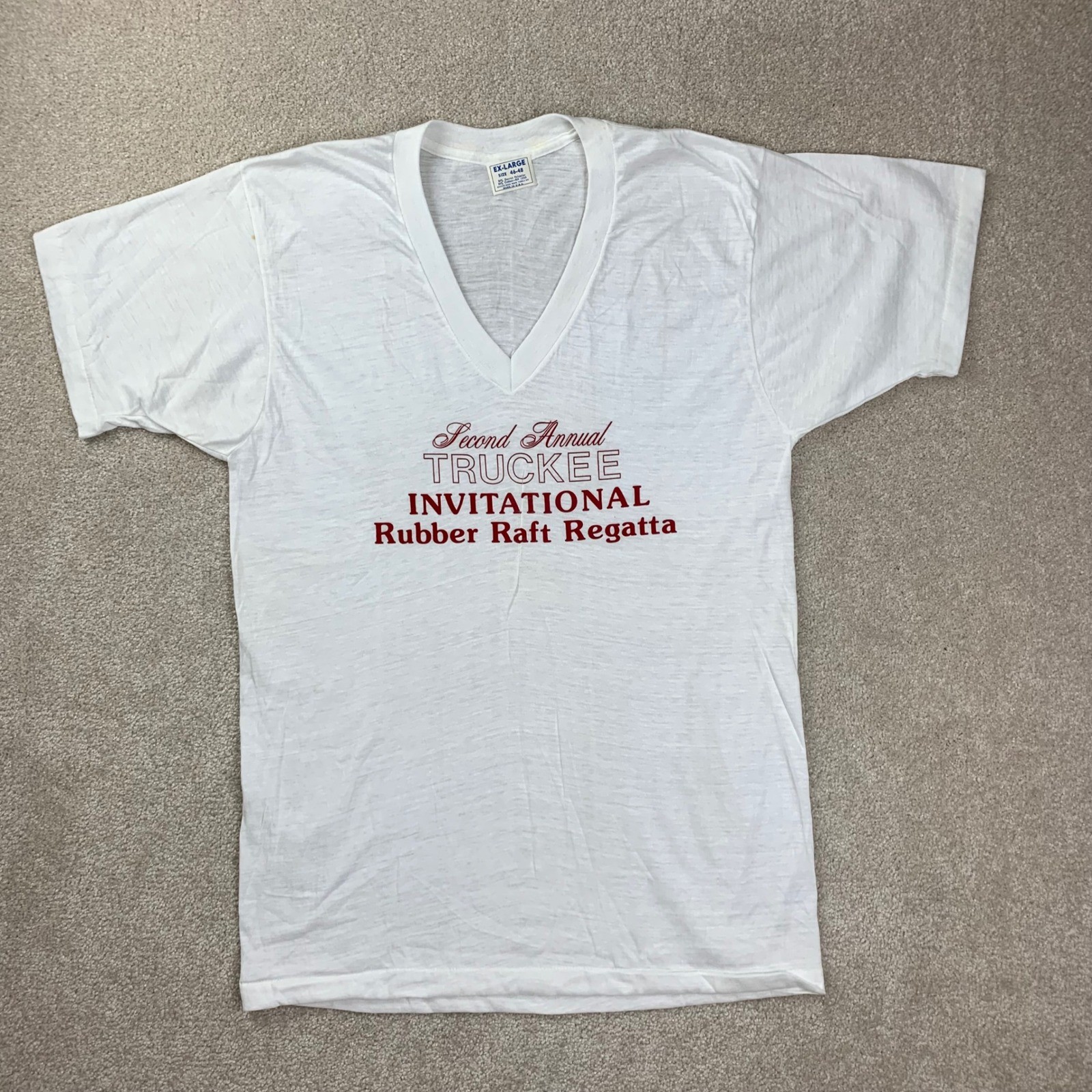 Vintage 70’s Truckee Raft Regatta V-Neck Shirt Mens XL 50/50 FOTL 13765