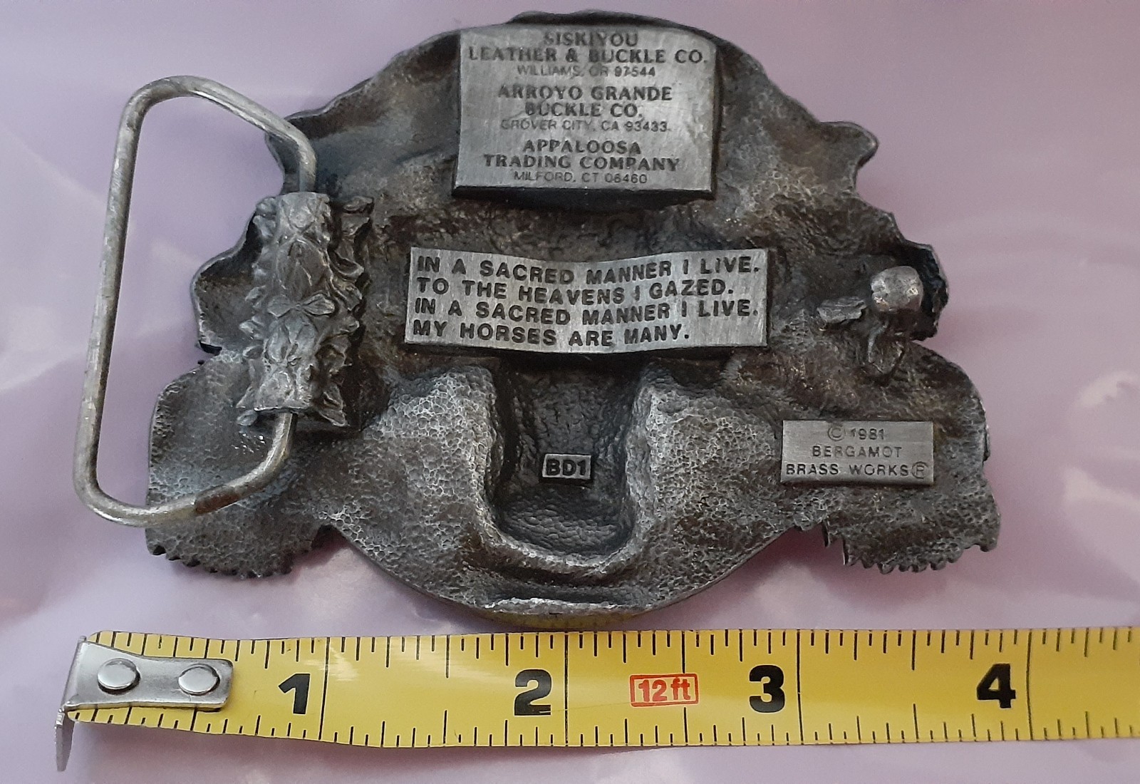 Vintage Native Chief Pewter Belt Buckle, Siskiyou Leather & Buckle Co. Made USA