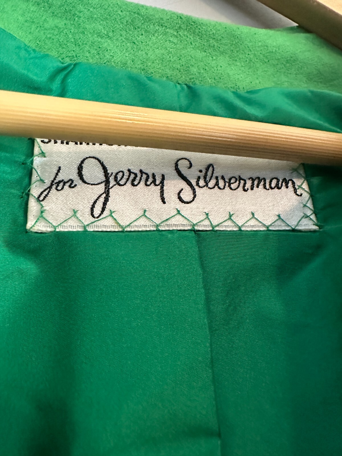 Vtg Shannon Rodgers for Jerry Silverman S/M Green Suede Jacket Trench Skirt Set