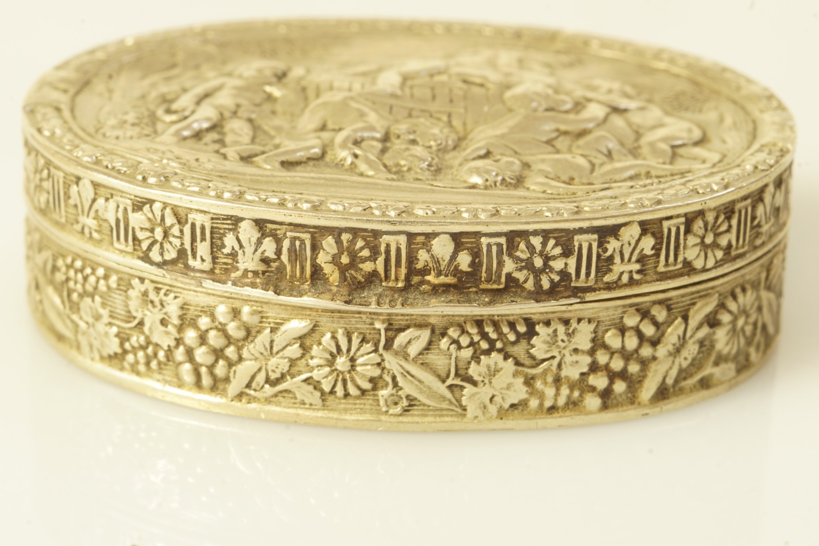 Art Nouveau small oval box Made In Italy, embossed w/ floral decor. sterling?