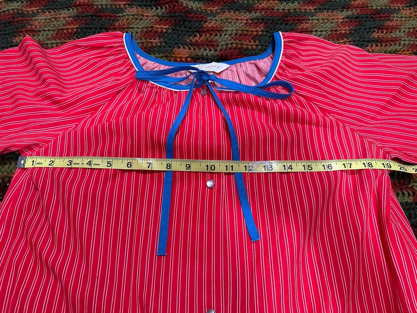 Vintage 70’s Mid Century MOD Owl Komar House Dress Muumuu Pearl Red Stripe Sz S