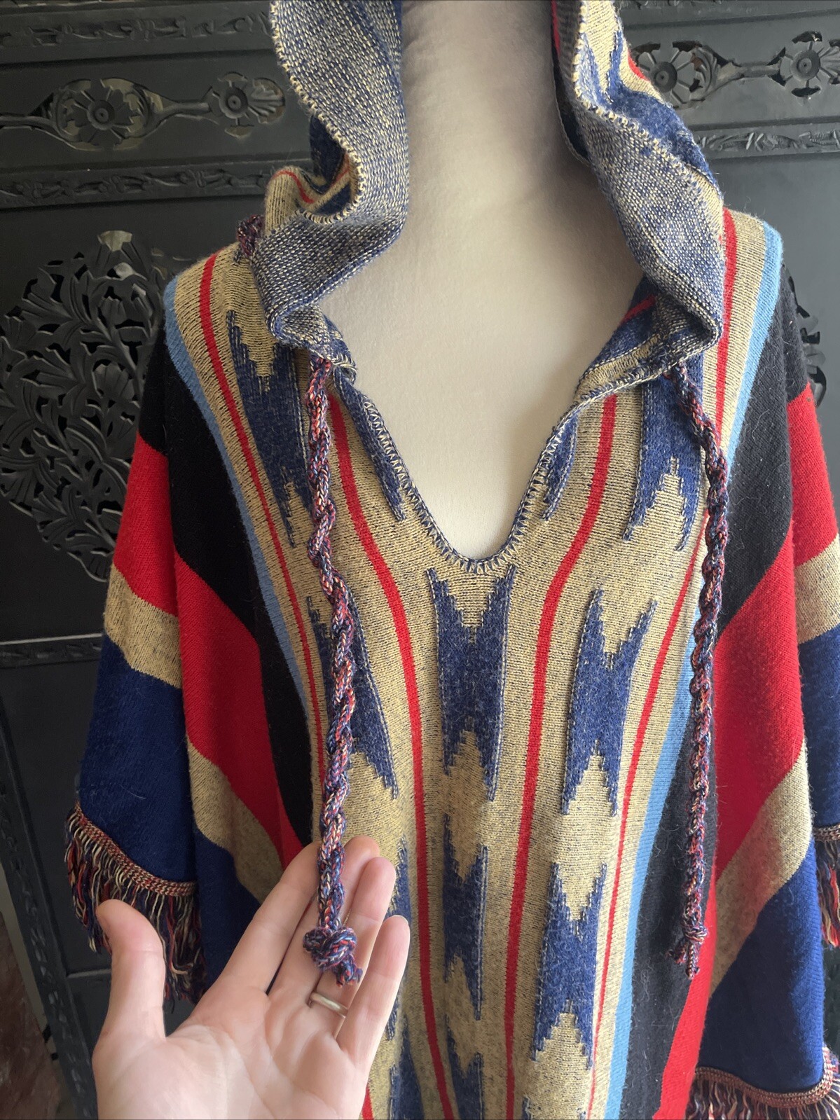 Vintage 70’s-80’s Cuddleknit Hooded Fringe Poncho