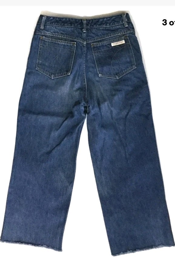 VINTAGE Calvin Klein High Rise 70’s Blue Jeans Sz 14 26in Cropped Raw Hem