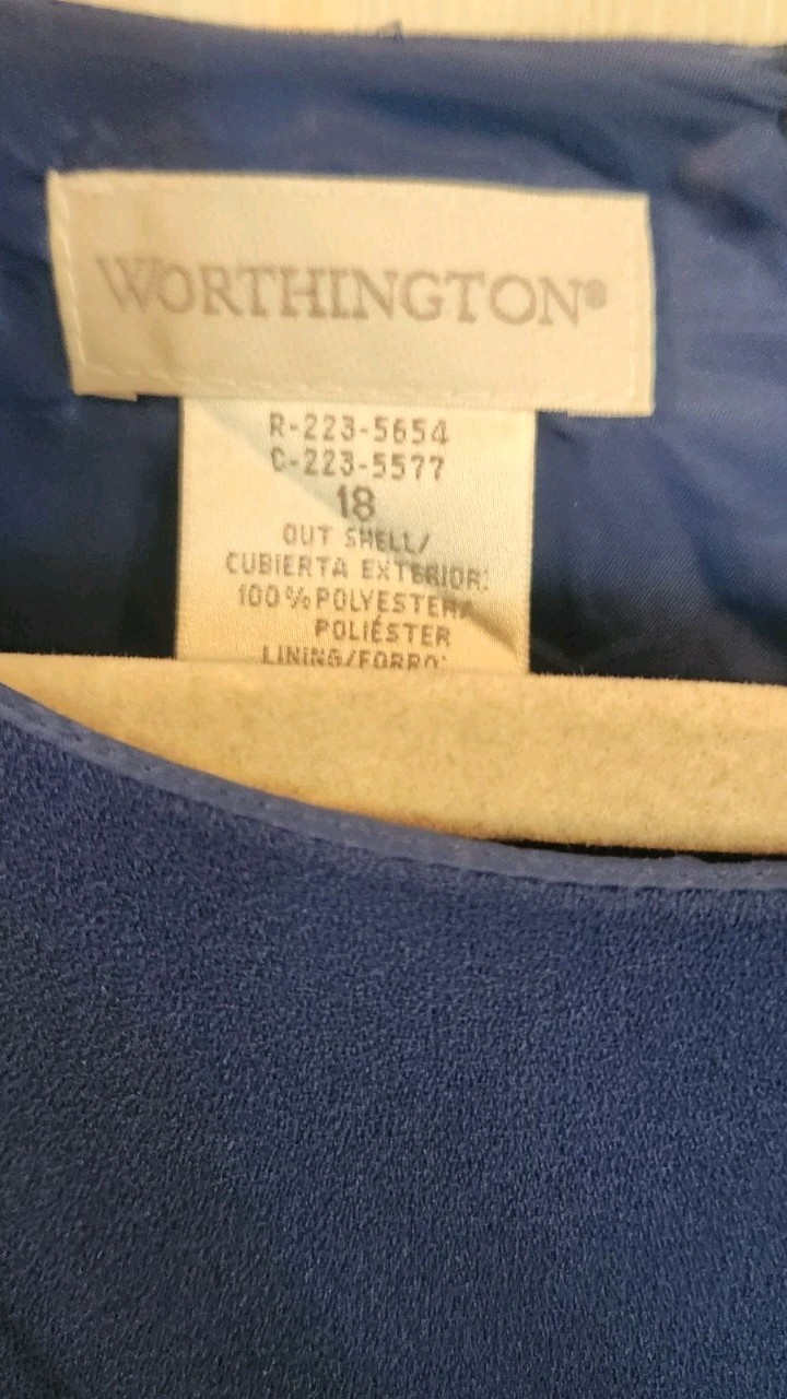 Vntg Worthington Royal Blue Short Sleeve Sheath Dress Lined Back Zipper Size 18