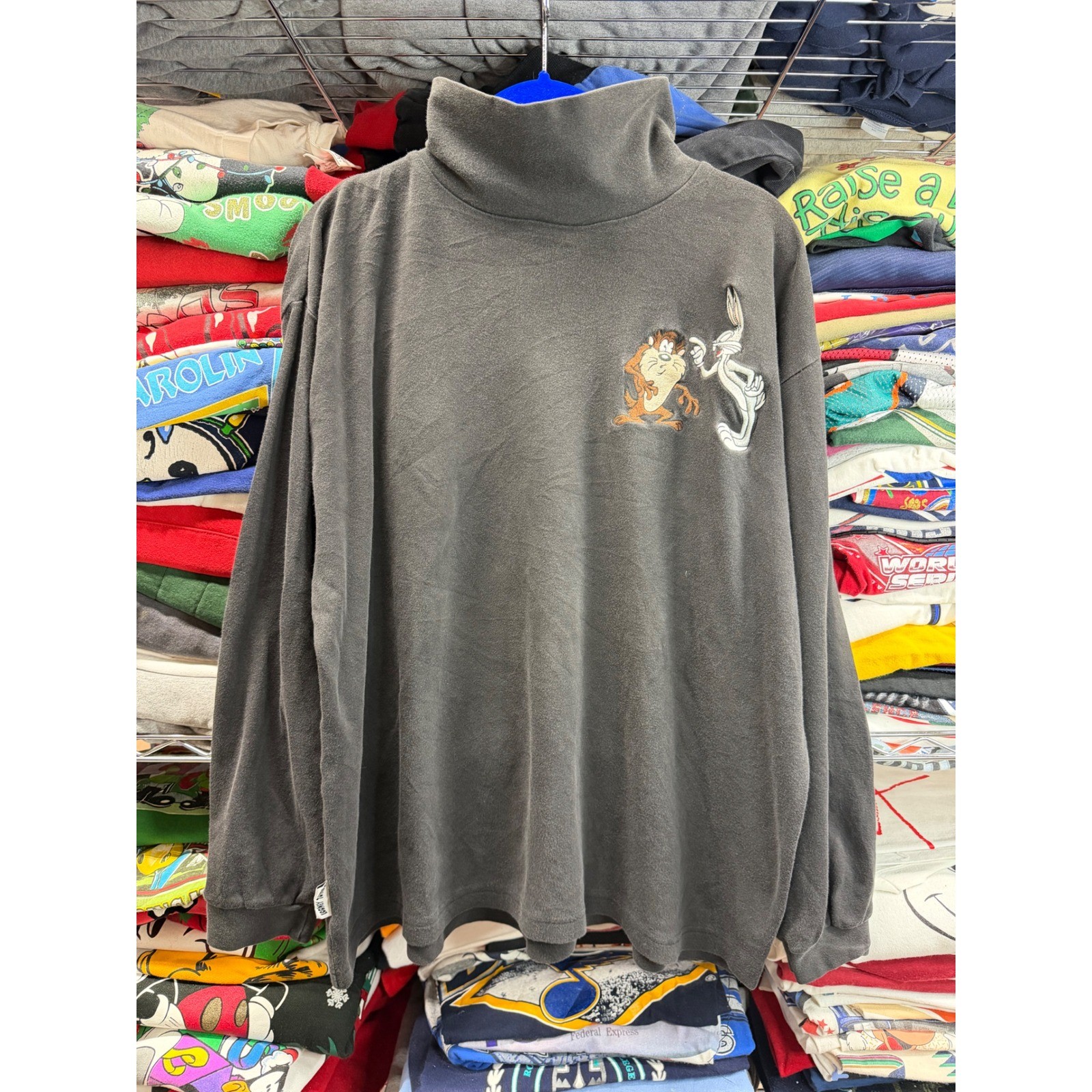 Vintage 1993 Acme Clothing Looney Tunes Bugs Bunny Taz Mock Neck Shirt Mens XL