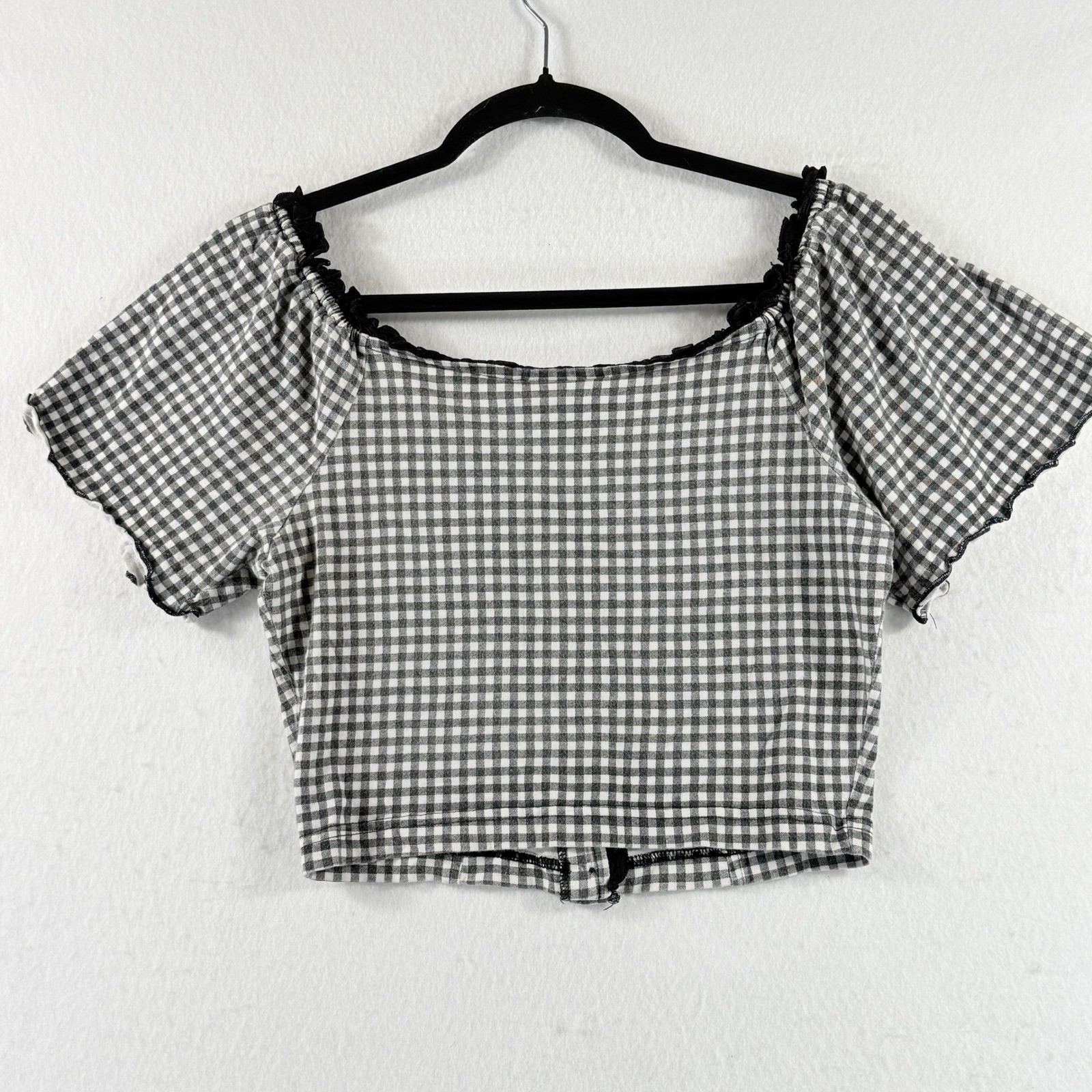 Lajate Vintage Gingham Crop Top Womens Medium Black White Milkmaid Coquette