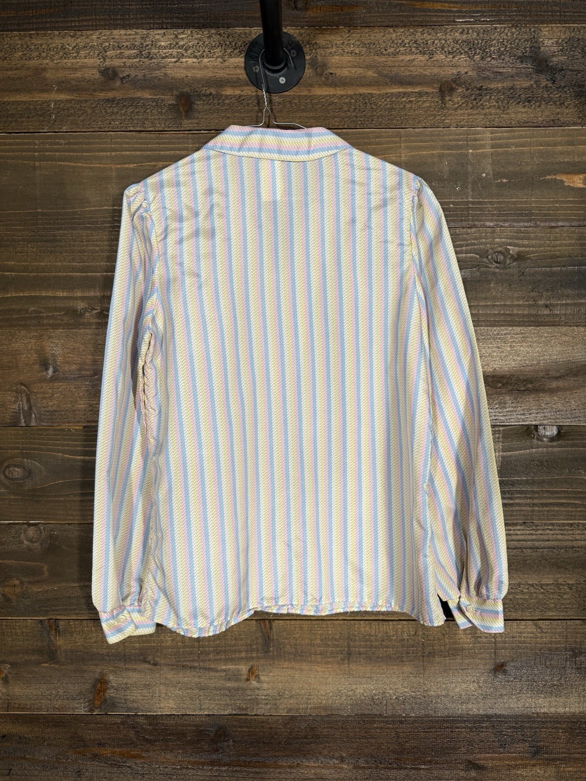 Vintage 80s Pastel Rainbow Blouse Pearl Button Perfect Match Size 12 Made In USA