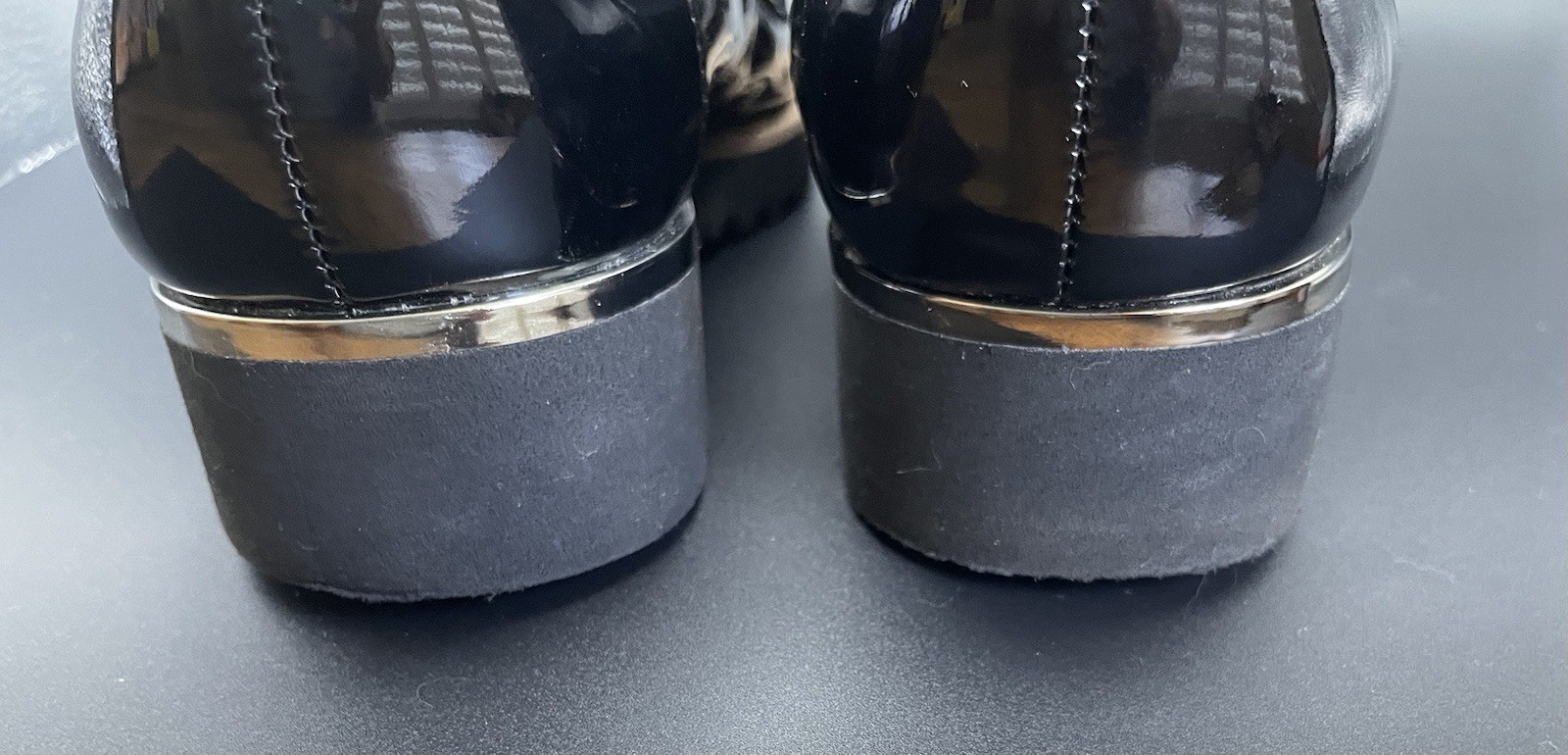 Franco Sarto Black Patent Leather Leopard Print Cow Hair Chunky Loafers Sz 8