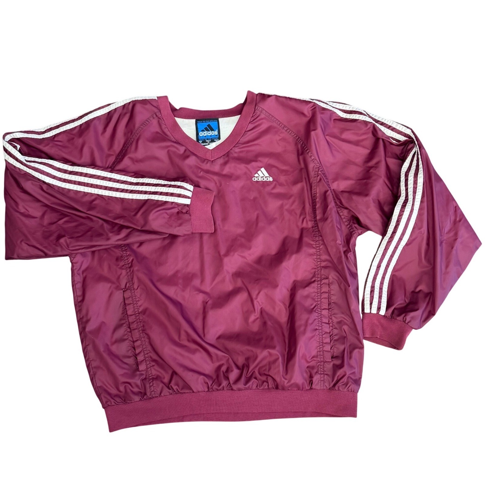 Vintage 90’s Adidas Windbreaker Pullover Mens M Burgundy 3-Stripe V-Neck lined