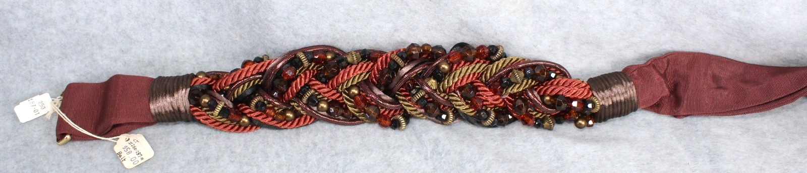 Carolyn Tanner Design Belt Brown Beads NOS Rope Braid Small fabric knots