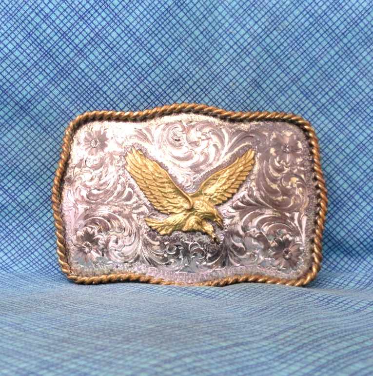 Working Cowboys Western Eagle Belt Buckle SSP Vtg Montana Silversmiths .BLT299