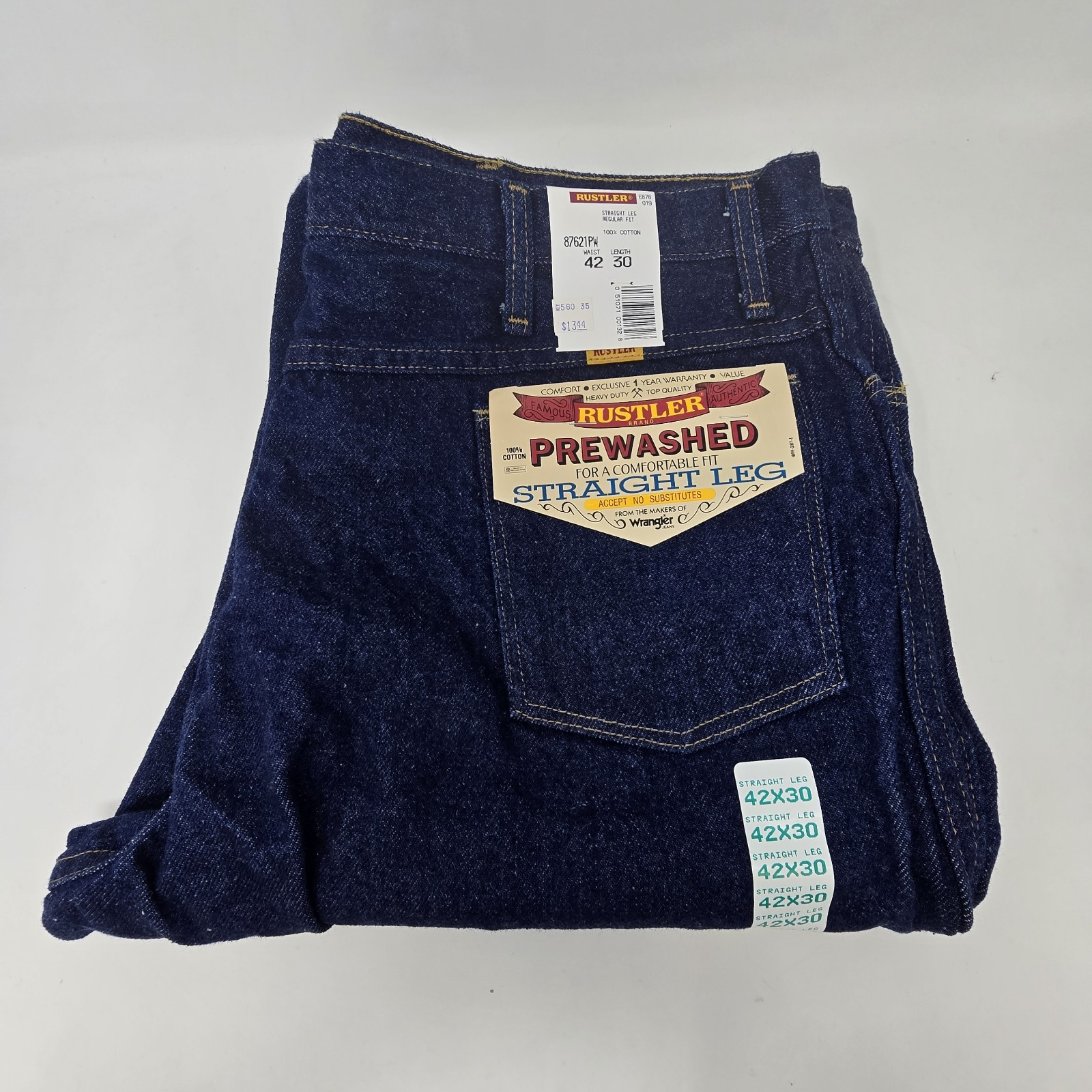 Rustler Mens Vintage 42×30 Regular Fit Jean PreShrunk Denim Jeans Straight Leg