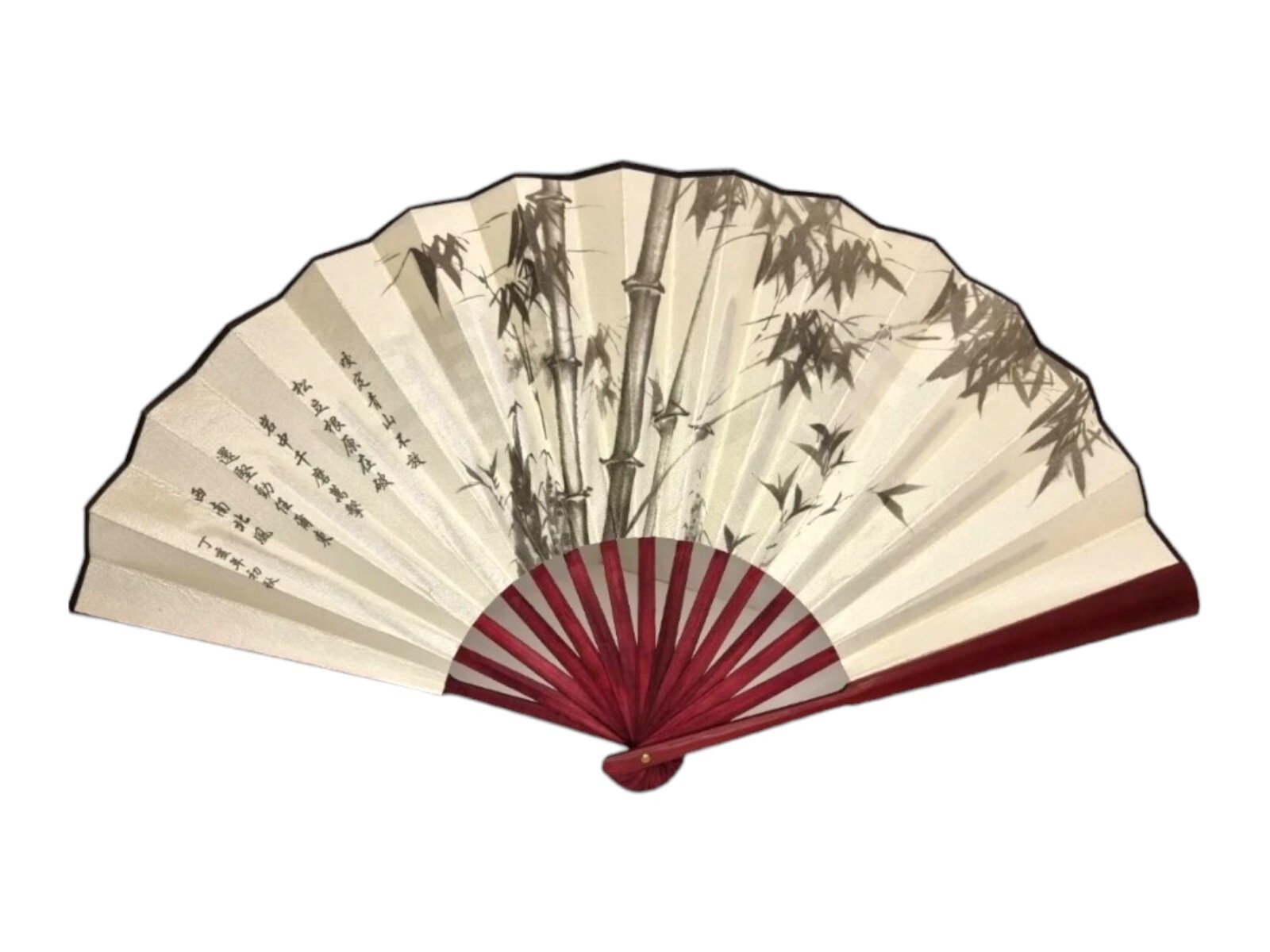 Japanese Double Sided Silk And Bamboo Fan Vintage Decorative Display