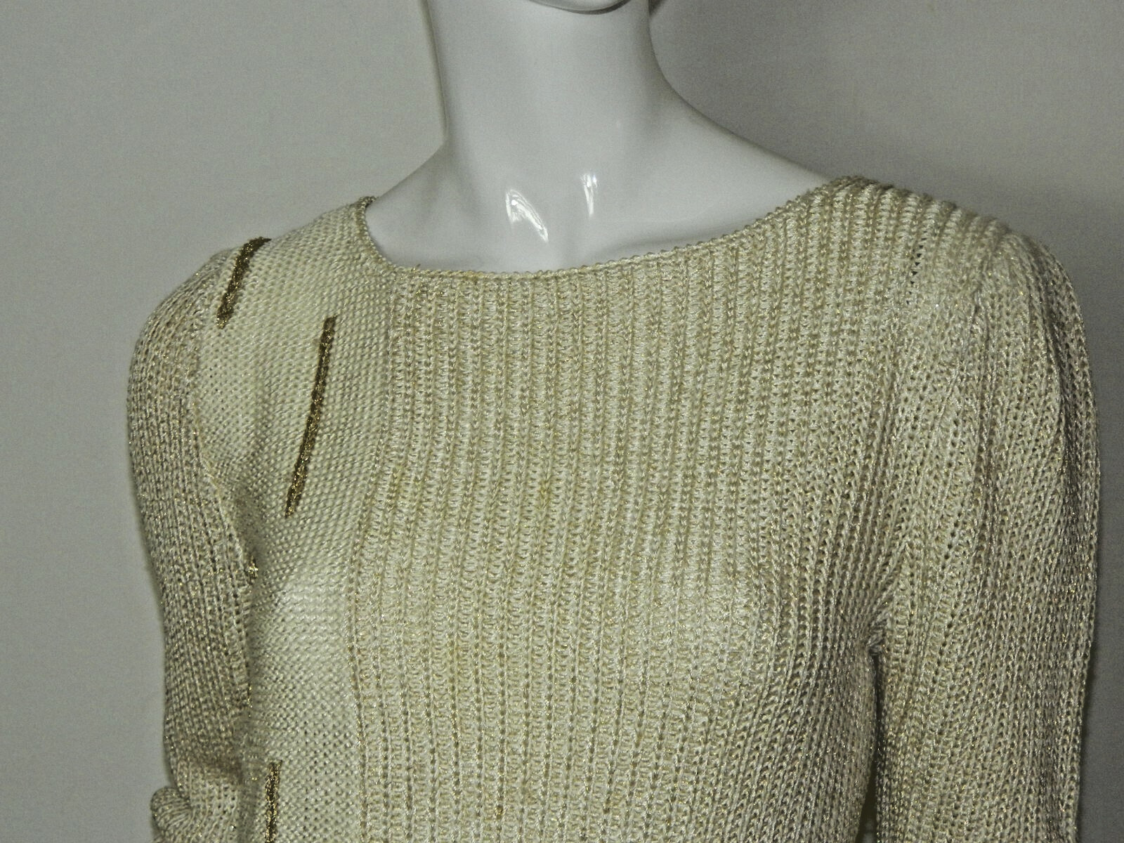 Nannell Sweater Size Small Vintage Knit Ivory Gold Puffy Sleeves Art Deco