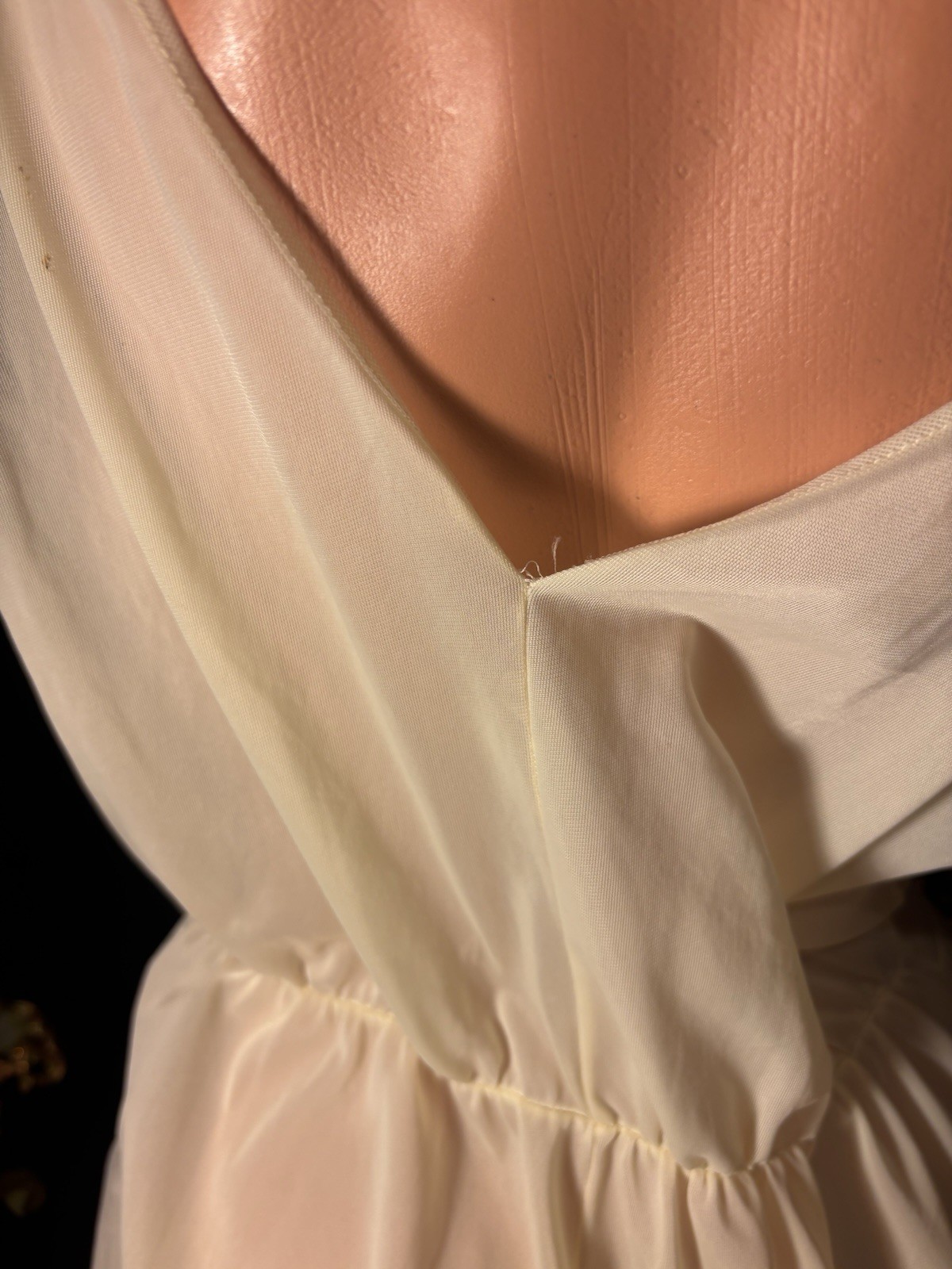 Vtg Silky Sheer Soft Nylon Nightie Yellow Gown w Crystal Pleat Bodice Nightgown