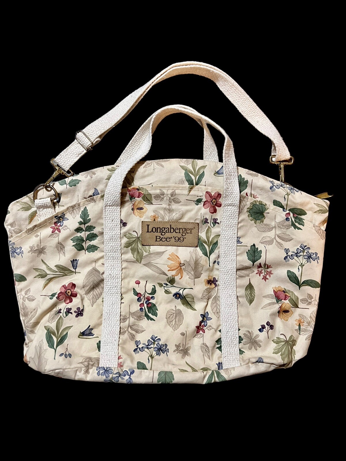 Vintage Longaberger Bee ’99 Large Floral Tote Bag Purse Handbag Detachable Strap