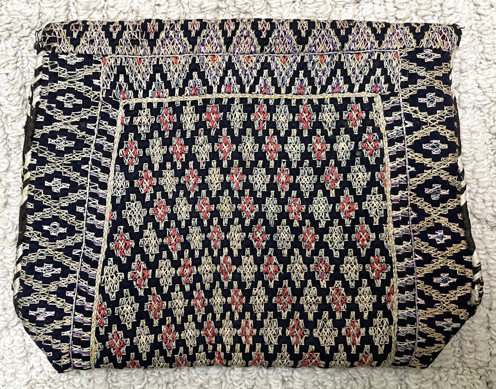 Antique 1900s Turkish Afghanistan Hand Stitched Geometric Pouch Purse Bag