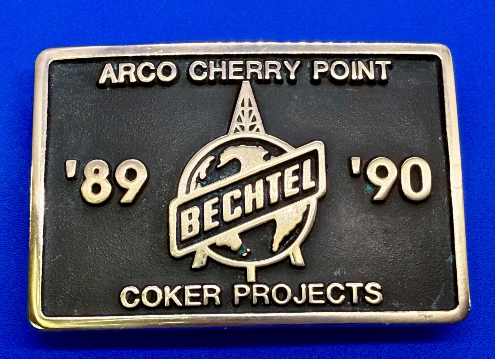 BECHTEL OIL Arco Cherry Point Coker Projects 89-90 Brass Anacortes Belt Buckle