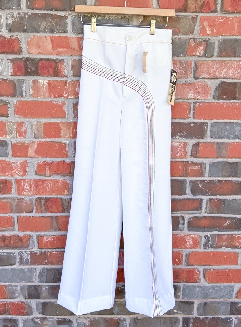 NOS VTG 70’s Sears Jr Bazaar High Waist White Bell Bottoms Rainbow Disco Pants 7