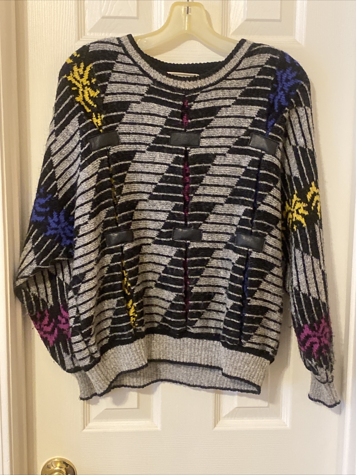 Vintage JJ Browne USA Sweater Inverted pleats Front Back W leather tabs LS M