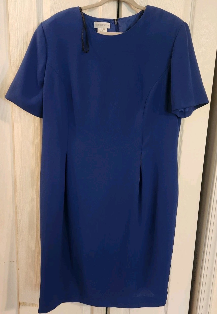 Vntg Worthington Royal Blue Short Sleeve Sheath Dress Lined Back Zipper Size 18