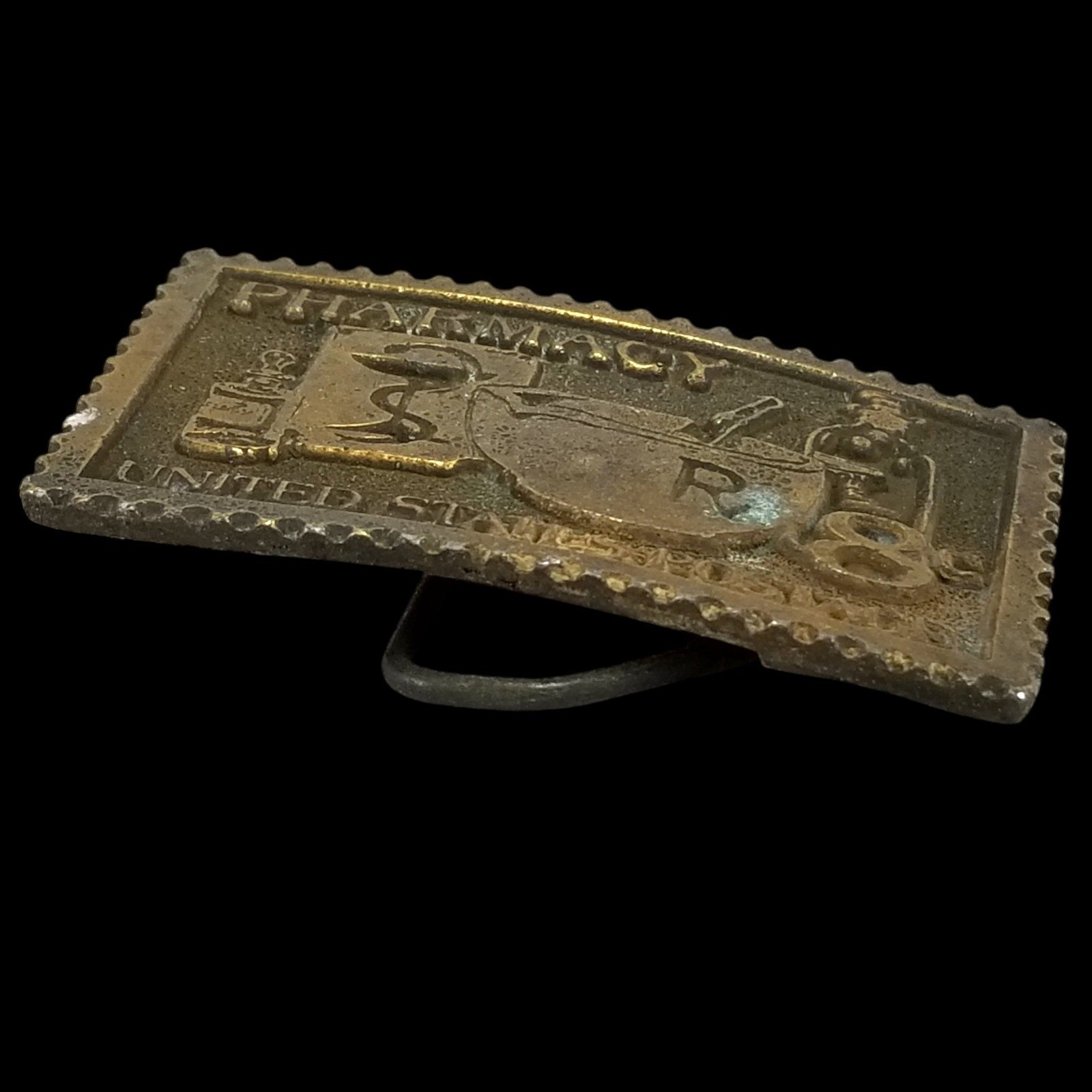 Vintage Pharmacy Stamp Belt Buckle Tiffany Studio New York Brass