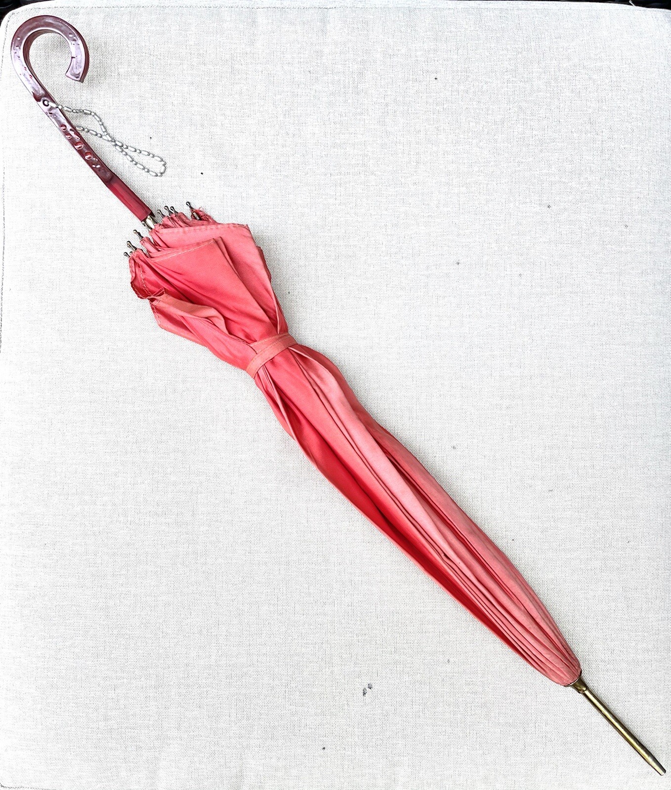 Vintage Butterscotch Plastic Amber Handle Red Nylon Tent