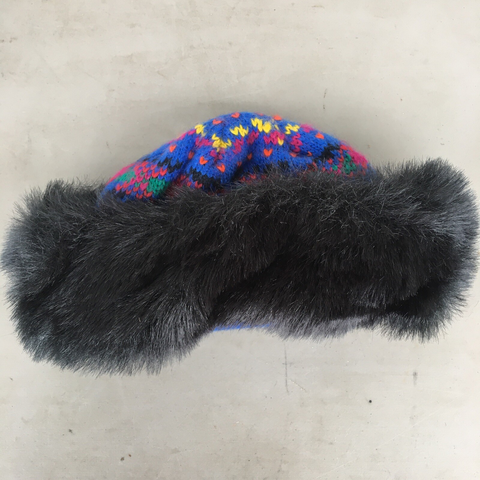 Aris Faux Fur Trimmed Knitted Womens Winter Hat Vintage One Size L006