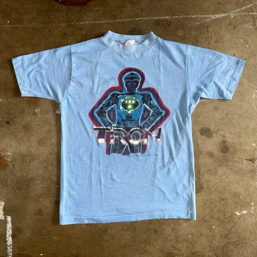 1982 VINTAGE TRON 80s MOVIE PROMO T-SHIRT (ADULT SZ XS) (KID SZ L 14-16) DISNEY