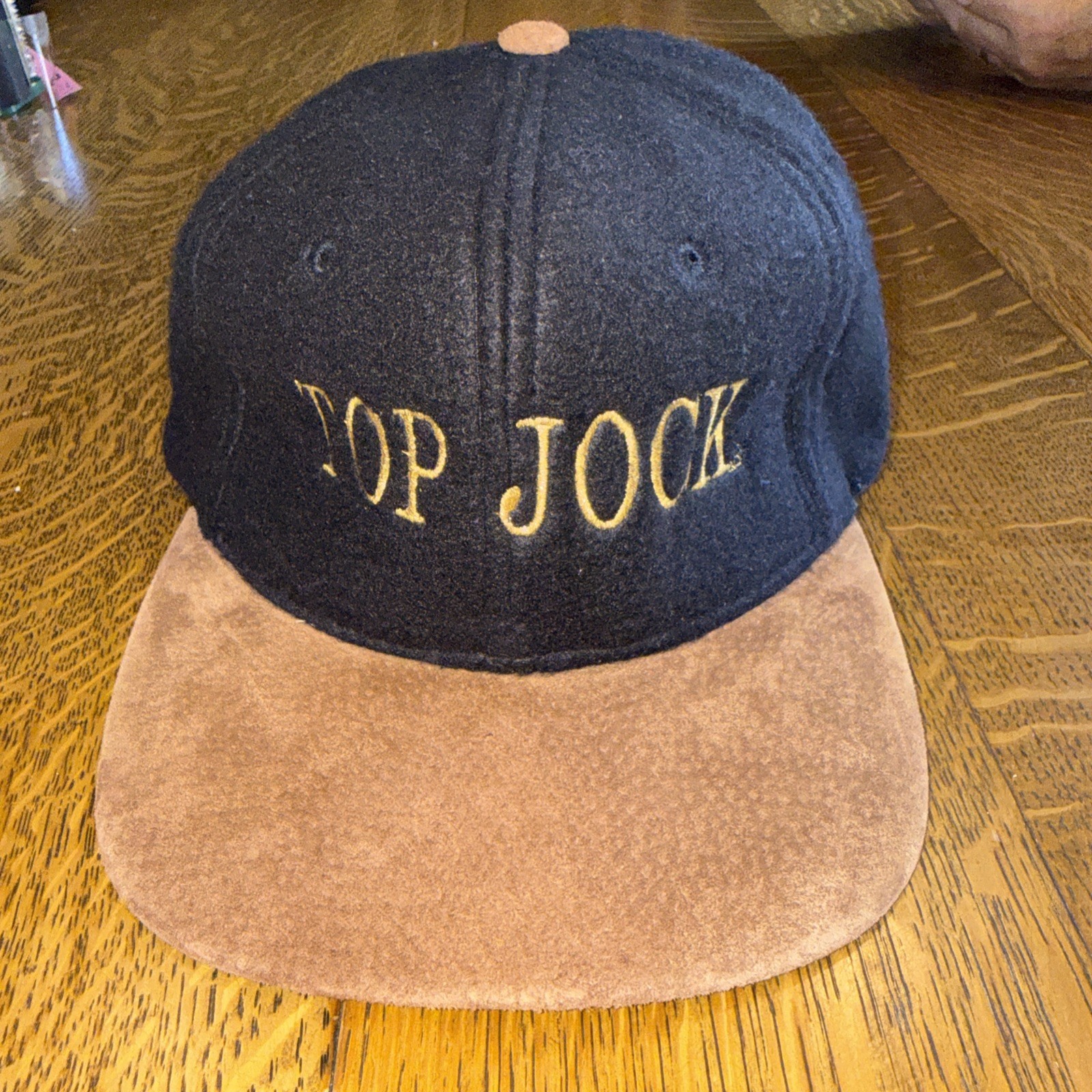 Vintage KC Top Jock Embroidered Wool Blend Suede Brim Green Underbrim Strap Back