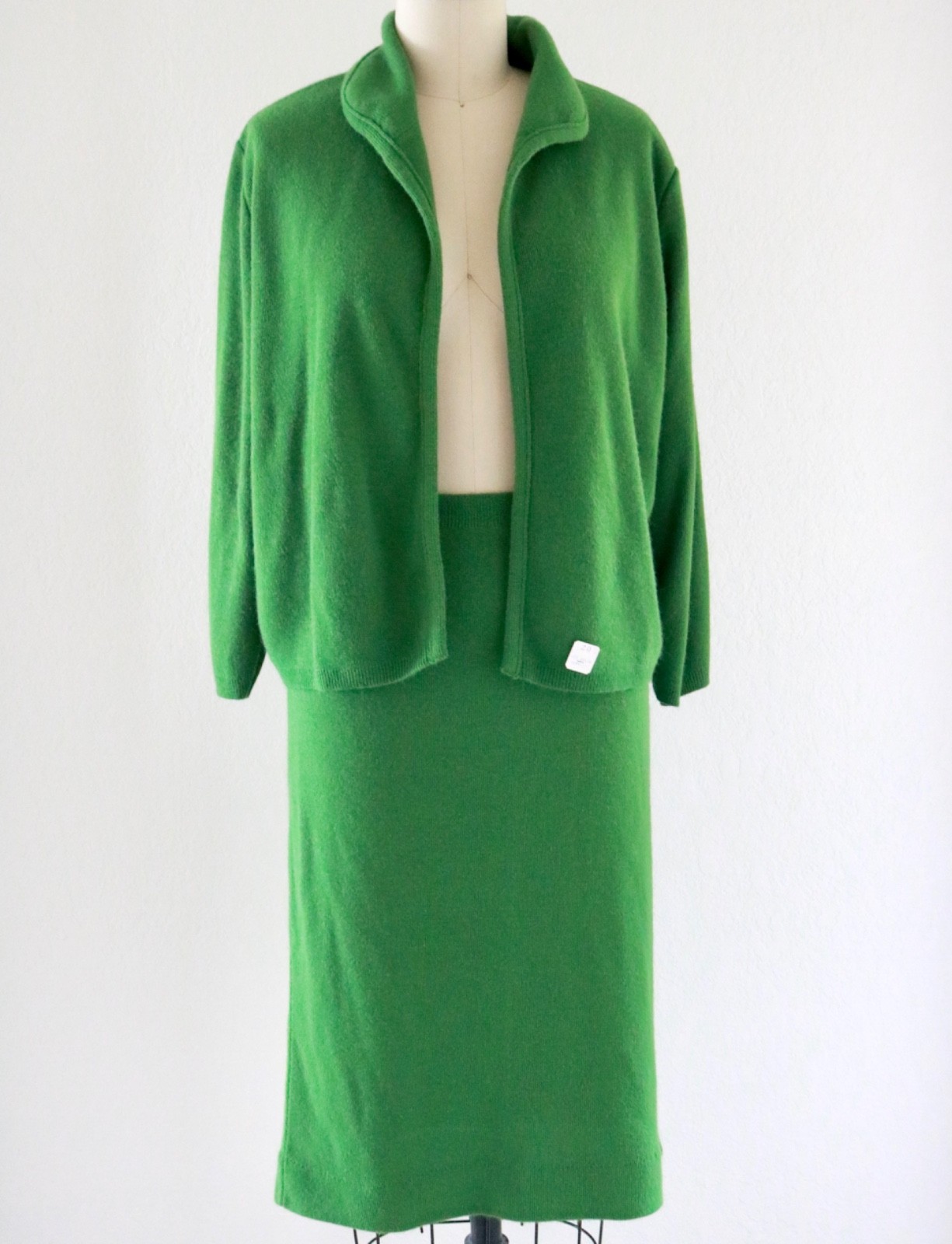 NWT Vintage 50s 60s Green 2 Piece Skirt + Cardigan Set WITH TAGS Sz M