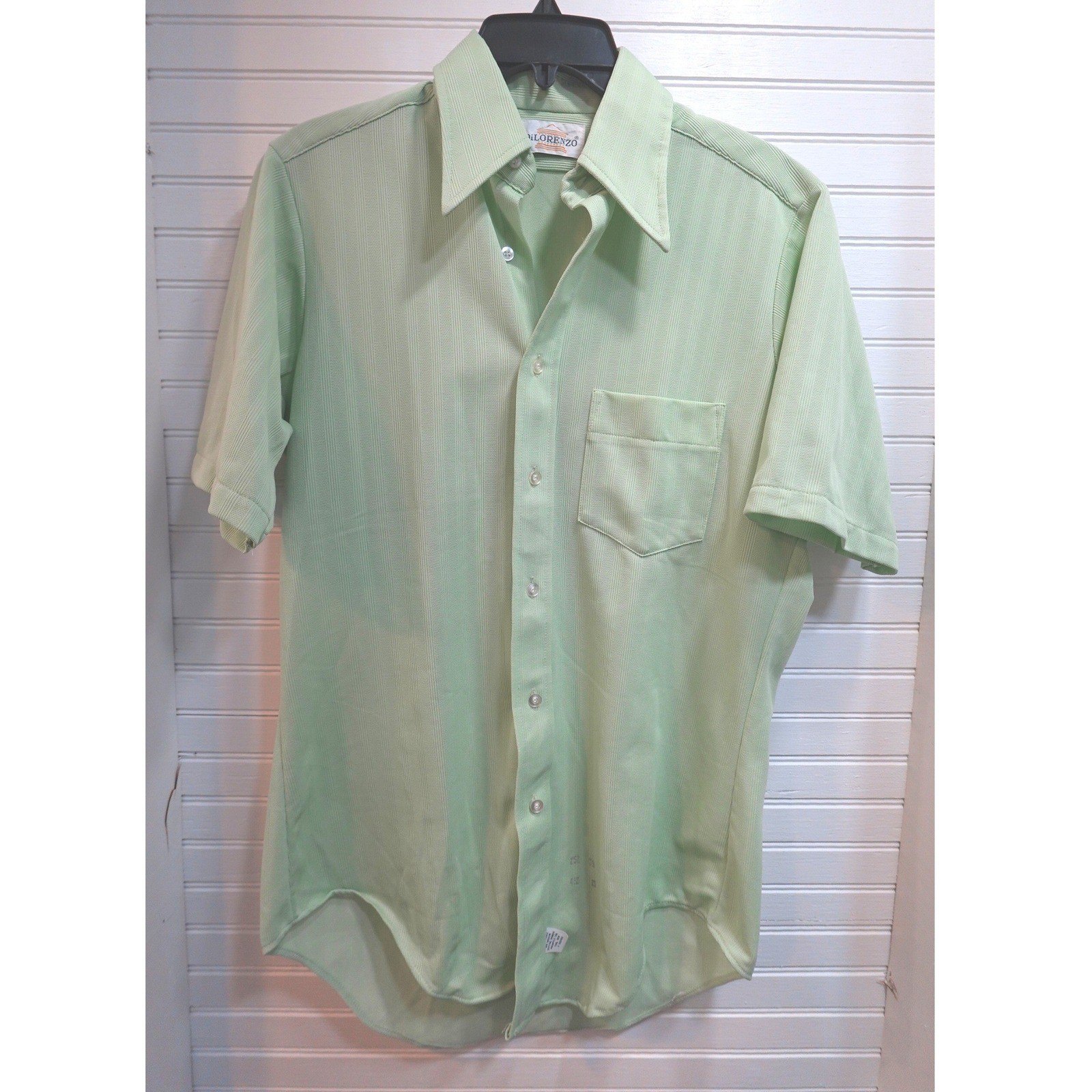 Vintage DiLorenzo Button-up Shirt Size Small 15 Short-sleeve Green Striped Top