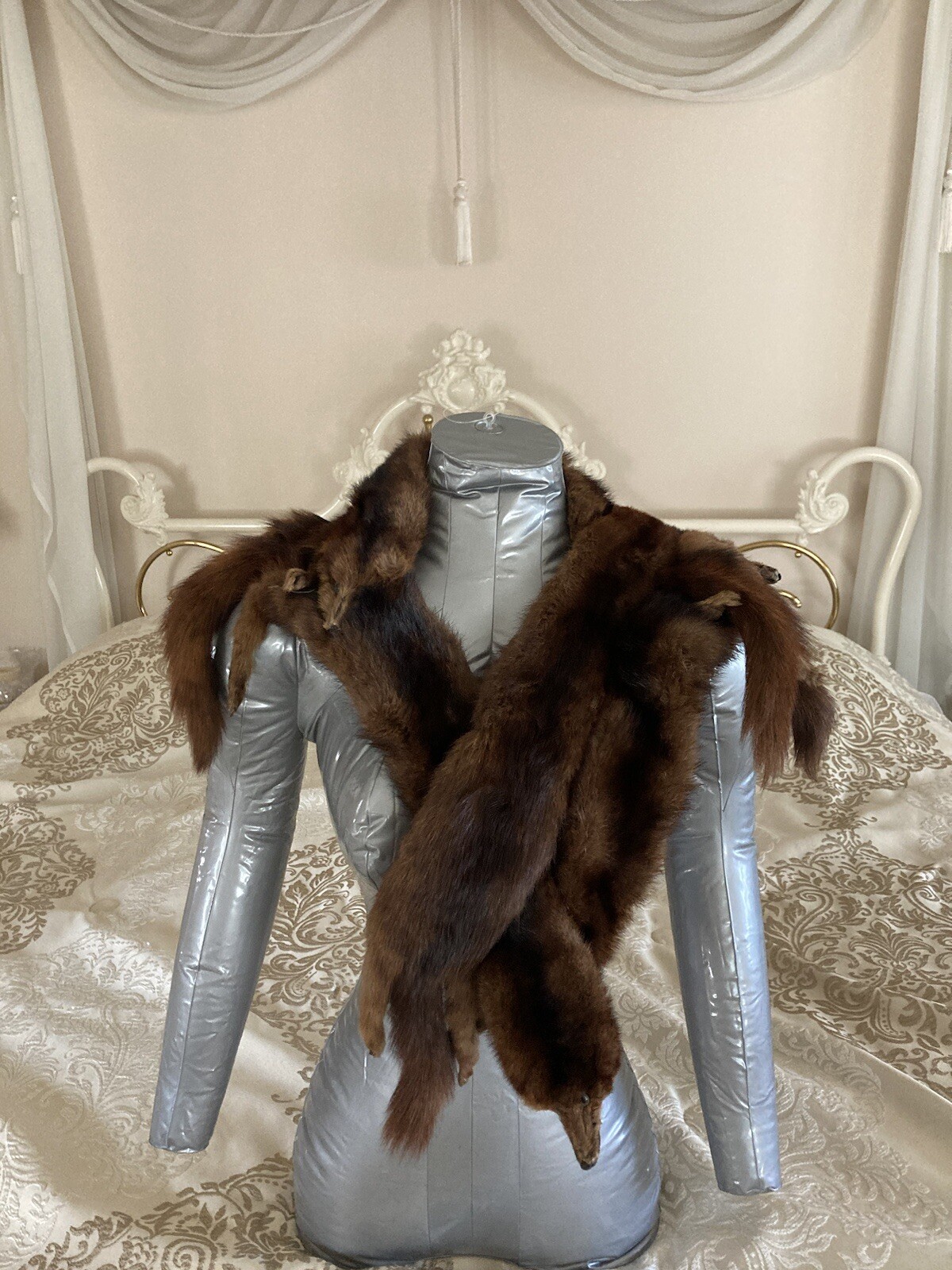 Vintage 5 Pelt Brown Mink Fur Stole Scarf Collar Wrap 50” Long Beautiful EUC