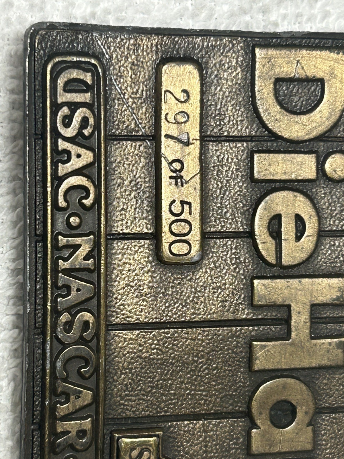 Limited Edition Bronze 1977 DieHard, USAC, NASCAR Sears Belt Buckle # 297 of 500