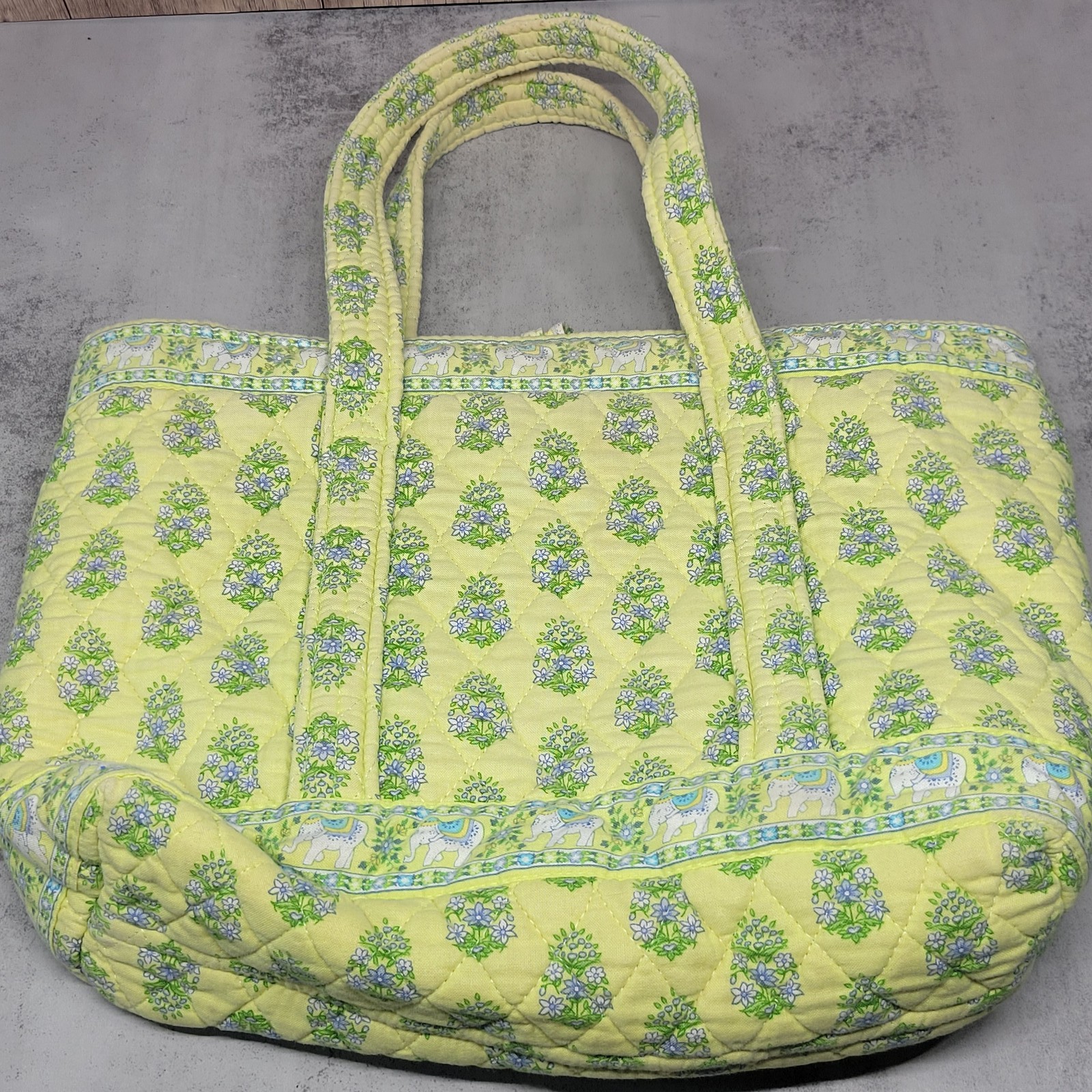 Vera Bradley Quilted Tote Bag Citris Elephant Floral Paisley Yellow Blue
