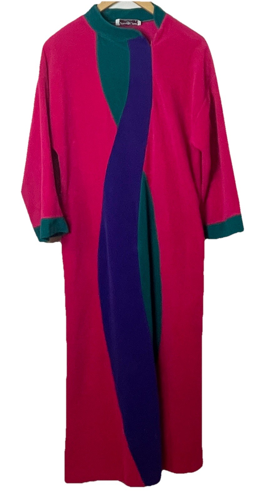 Vtg 70s 80s Pink Green Purple Mod Robe Vanity Fair Colorblock Kimono Sz Small